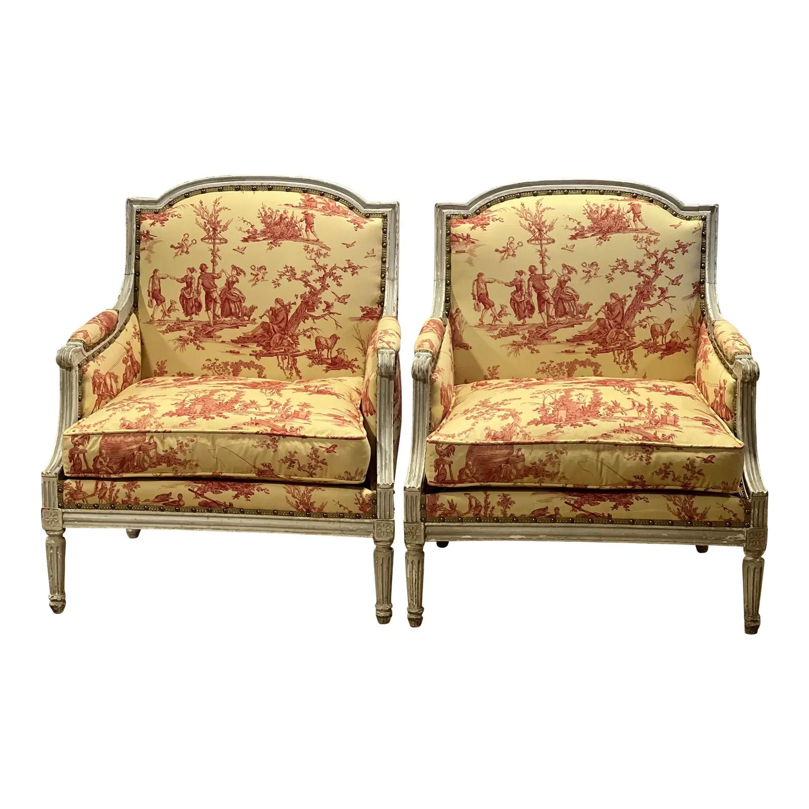 Pair of Late 19th Century Louis XVI Style French Marquis Chairs In Good Condition For Sale In Scottsdale, AZ