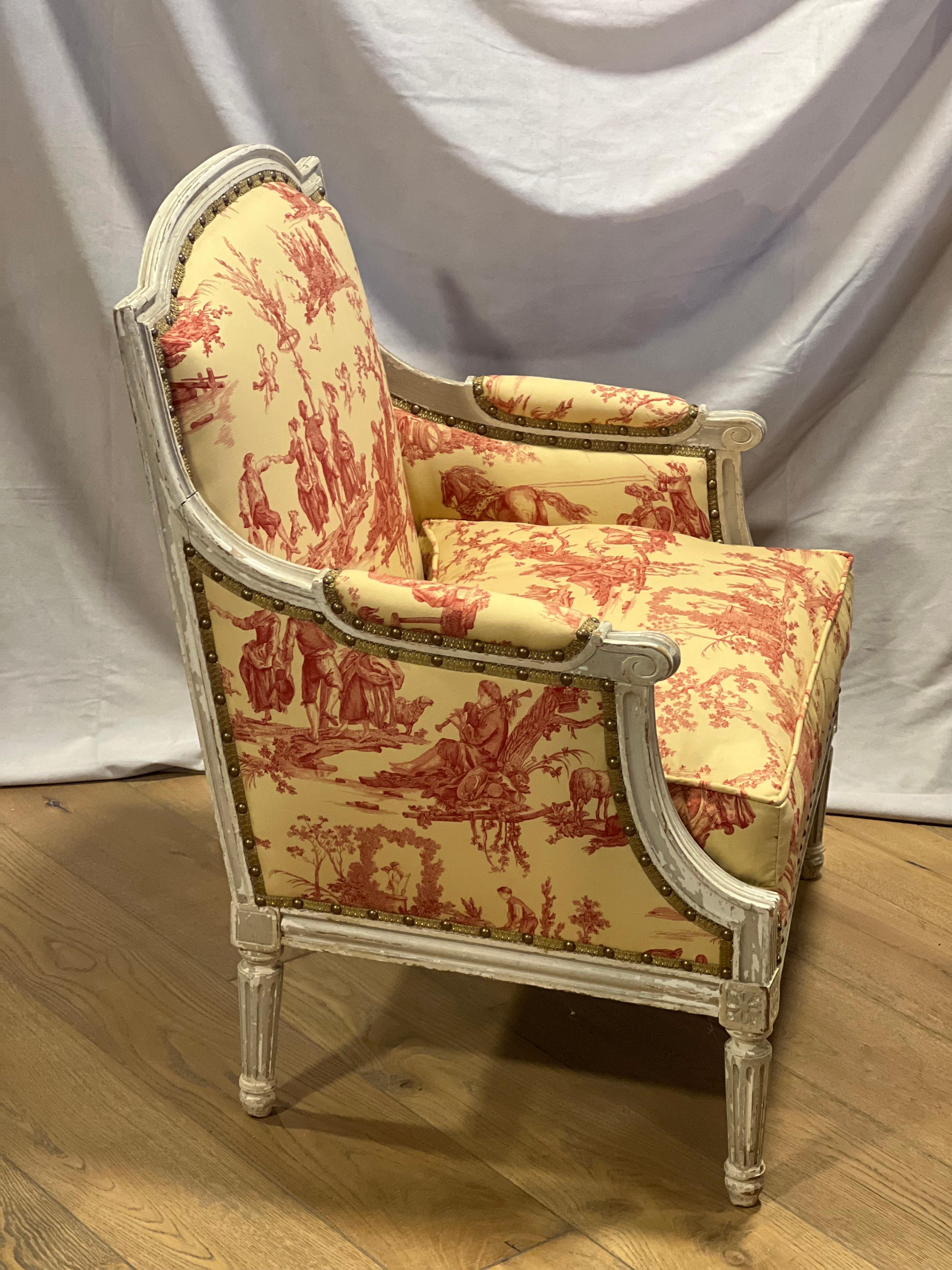 Fabric Pair of Late 19th Century Louis XVI Style French Marquis Chairs For Sale