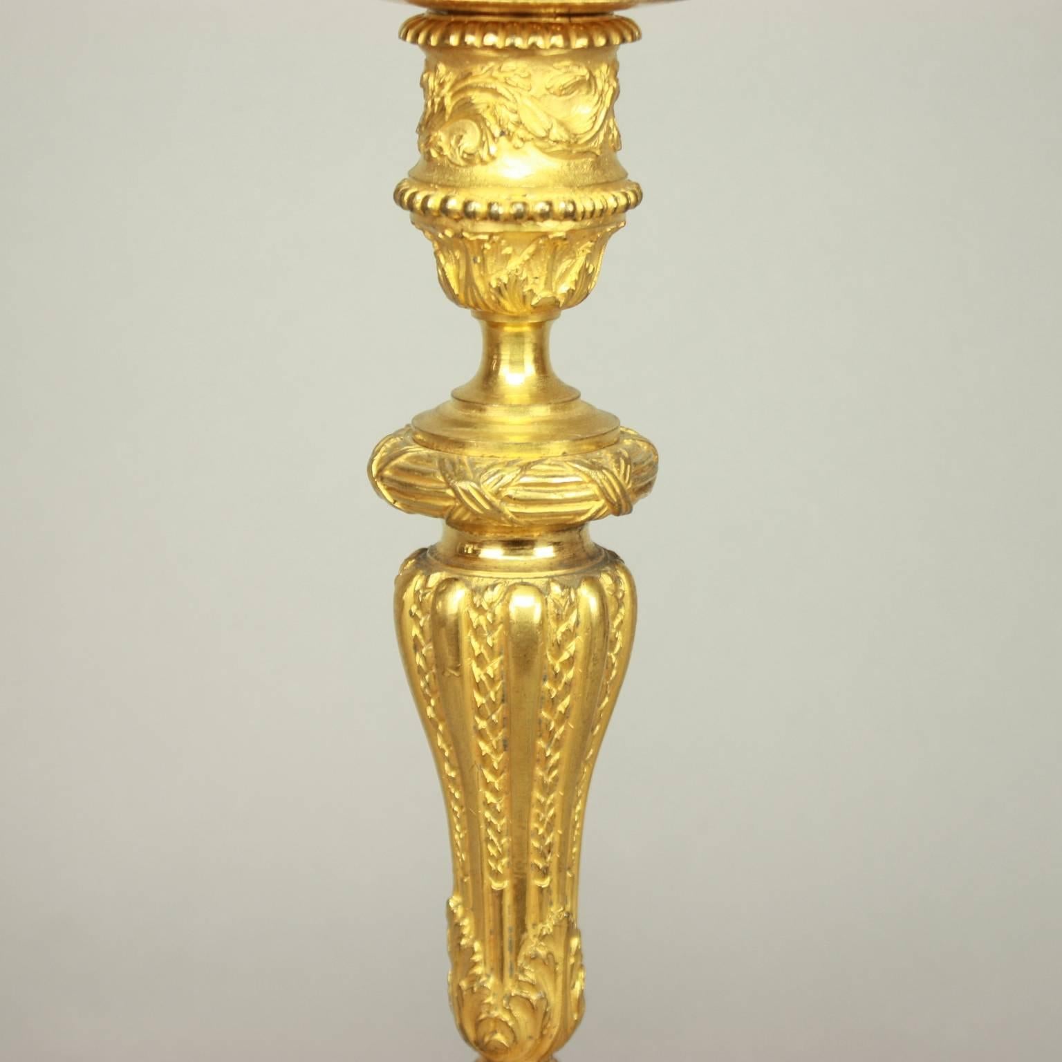 Pair of Late 19th Century Louis XVI Style Gilt-Bonze Candlesticks (Vergoldet)