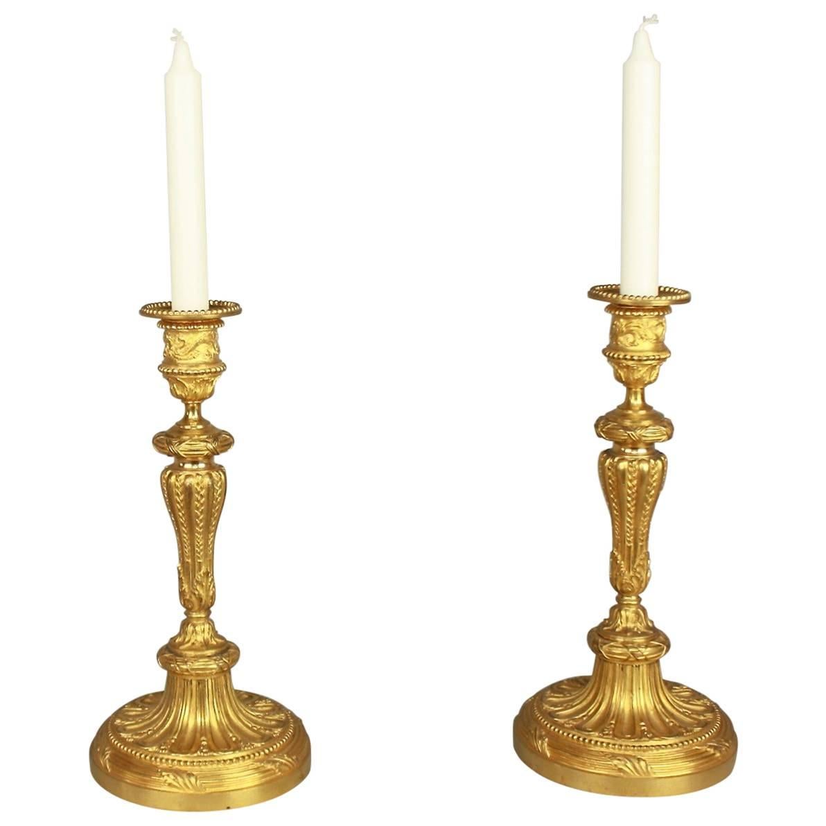 Pair of Late 19th Century Louis XVI Style Gilt-Bonze Candlesticks