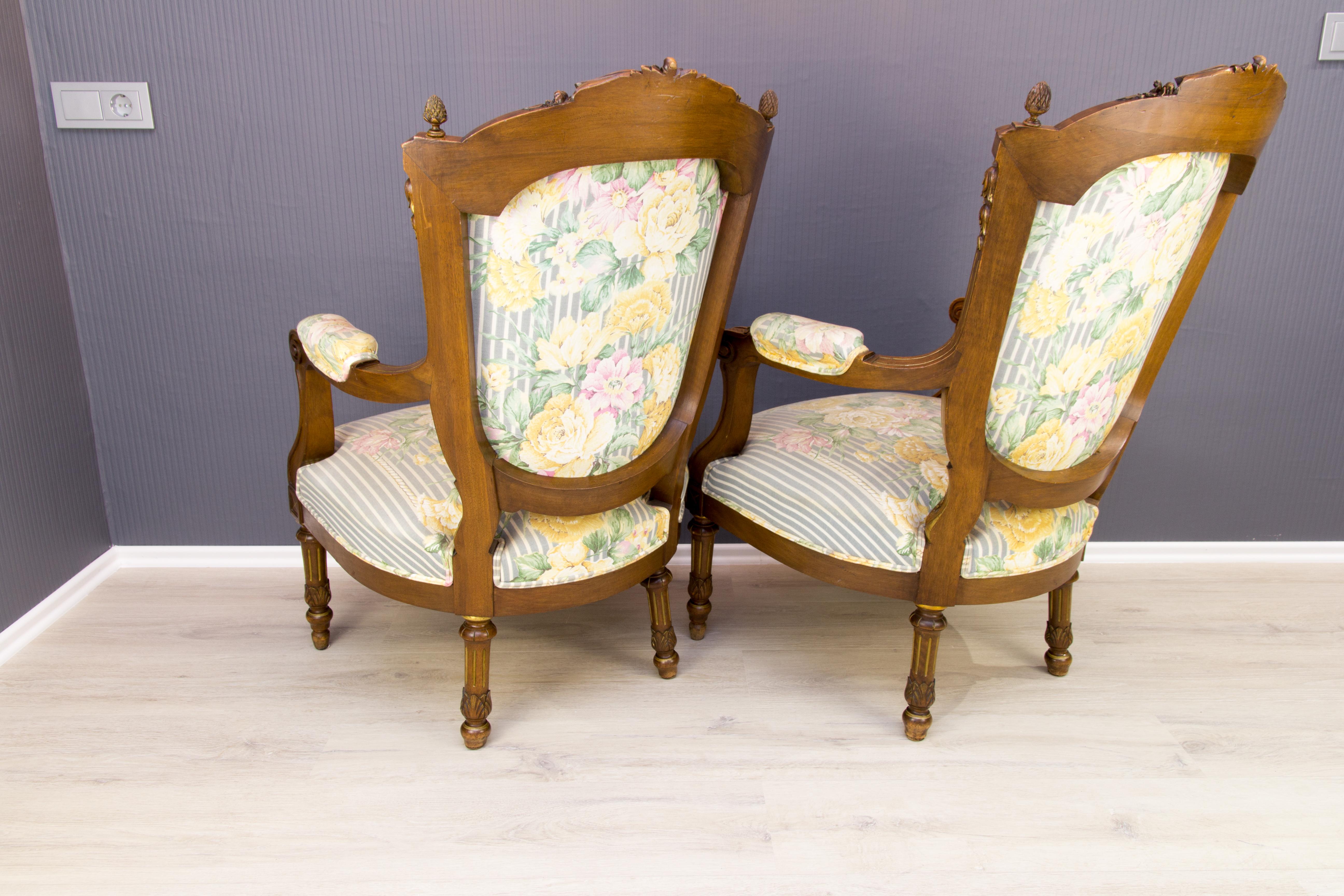 Pair of Late 19th Century Louis XVI Style Walnut Armchairs 1