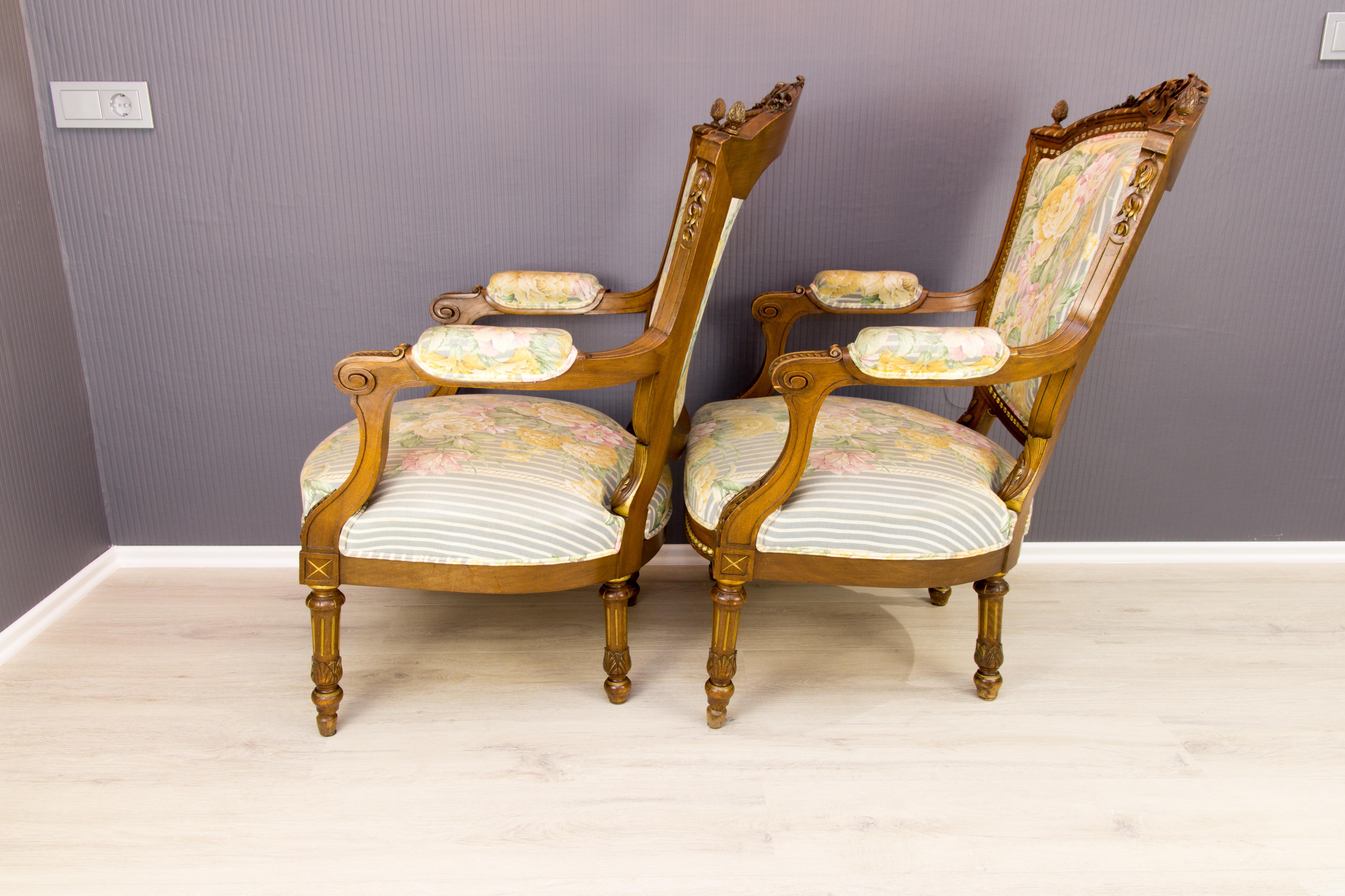 Pair of Late 19th Century Louis XVI Style Walnut Armchairs 2