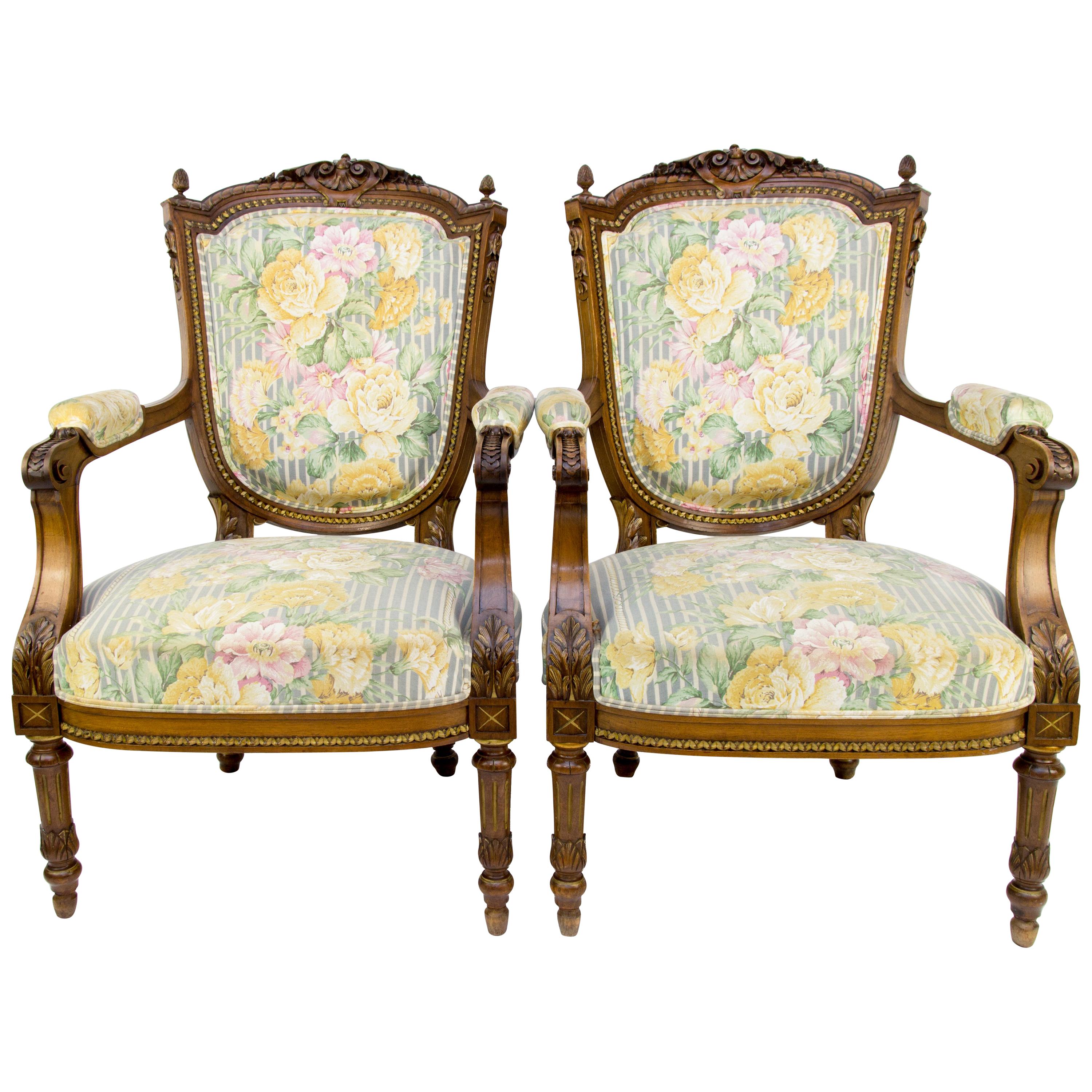 Pair of Late 19th Century Louis XVI Style Walnut Armchairs