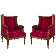 Pair of Late 19th Century Mahogany French Wing Armchairs