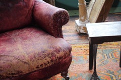 Pair of Late 19th Century Maroon Red Leather Armchairs English Country House