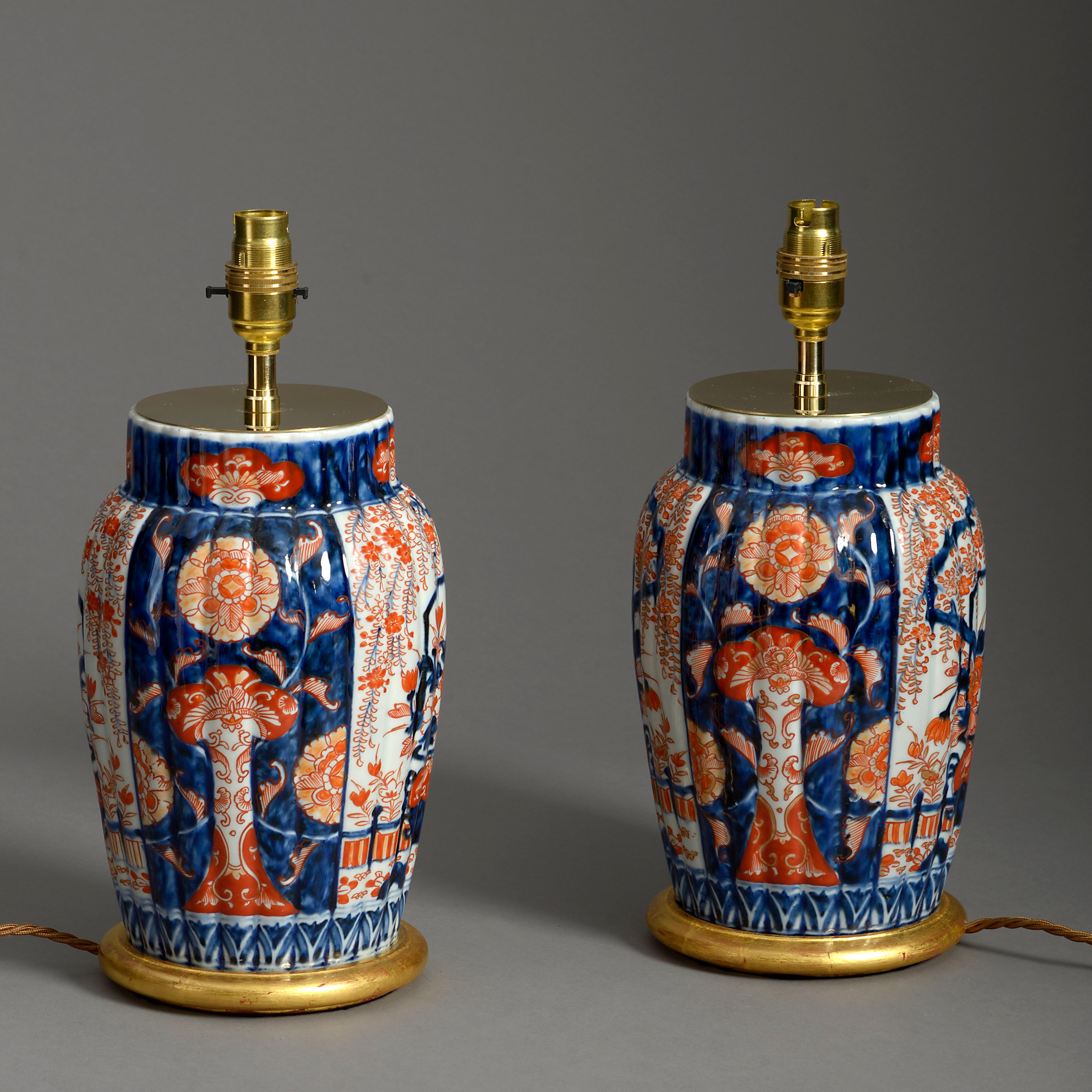 Fired Pair of Late 19th Century Meiji Period Imari Porcelain Vase Lamps