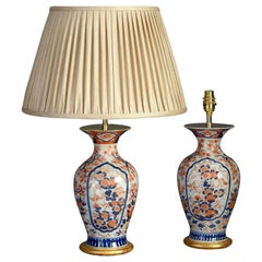 Pair of Late 19th Century Meiji Period Imari Porcelain Vase Lamps