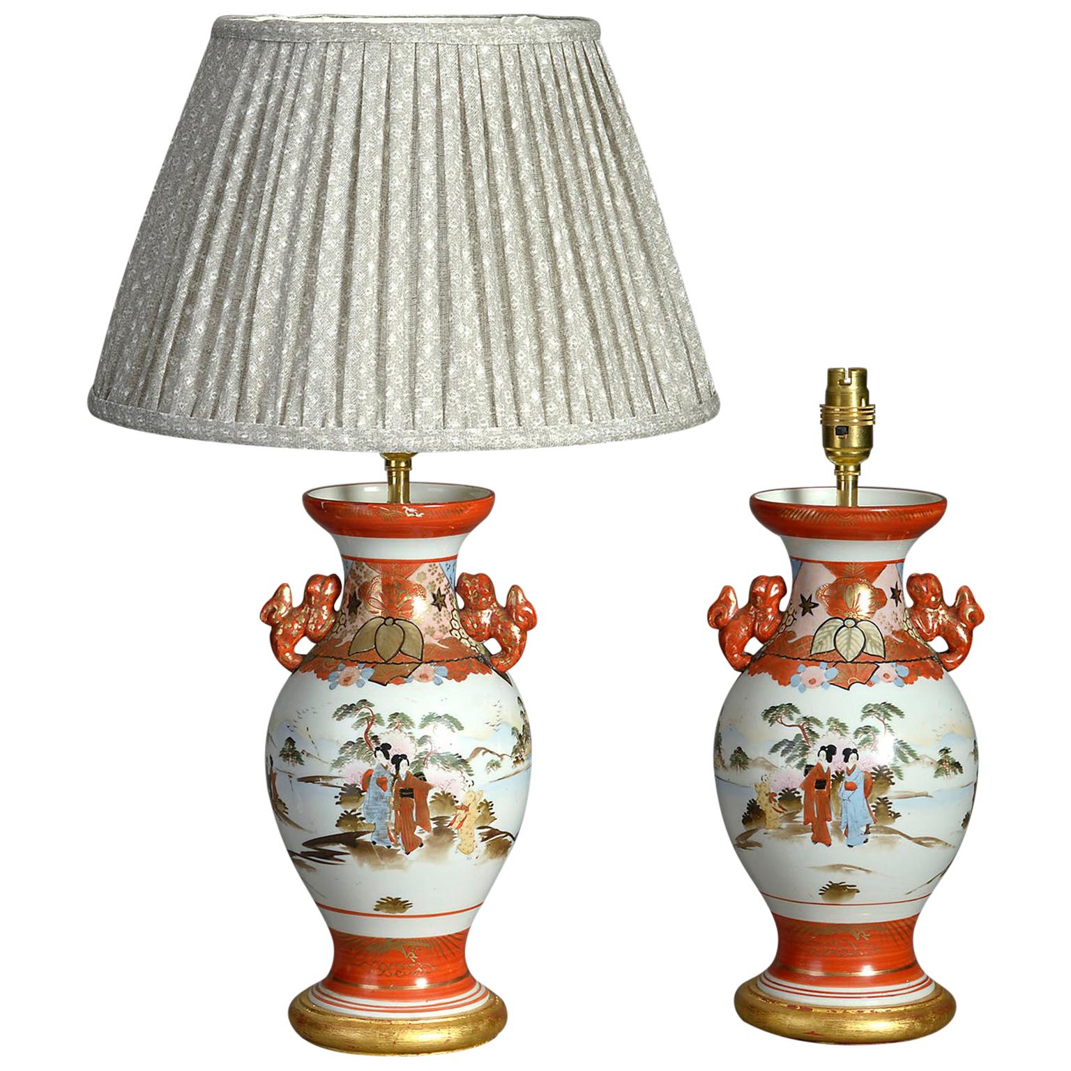 Pair of Late 19th Century Meiji Period Satsuma Porcelain Vase Lamps For Sale