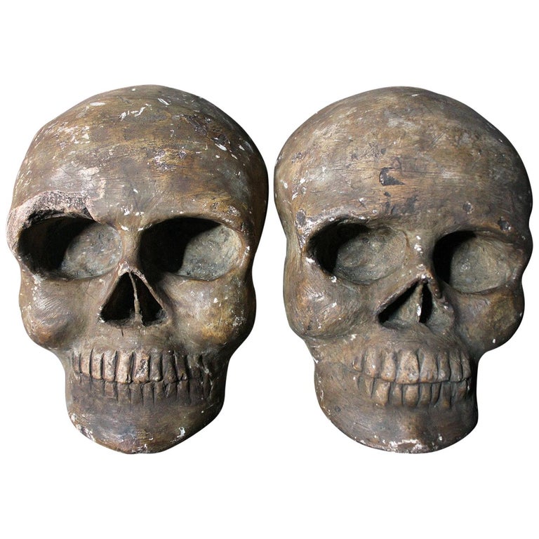 Pair of Late 19th Century Memento Mori Sculpted and Painted Plaster