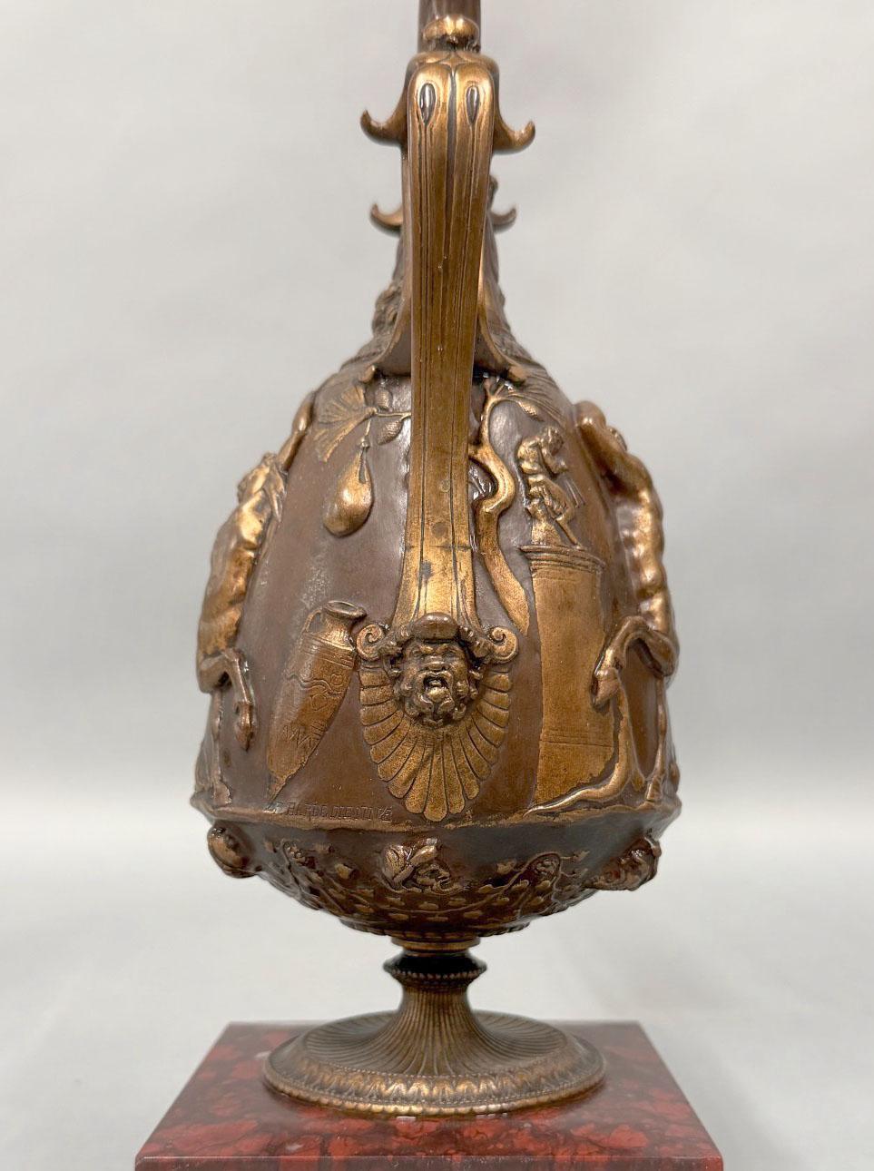 Patinato Coppia di candelabri Napoleone III della fine del XIX secolo di Levillian e Barbedienne in vendita
