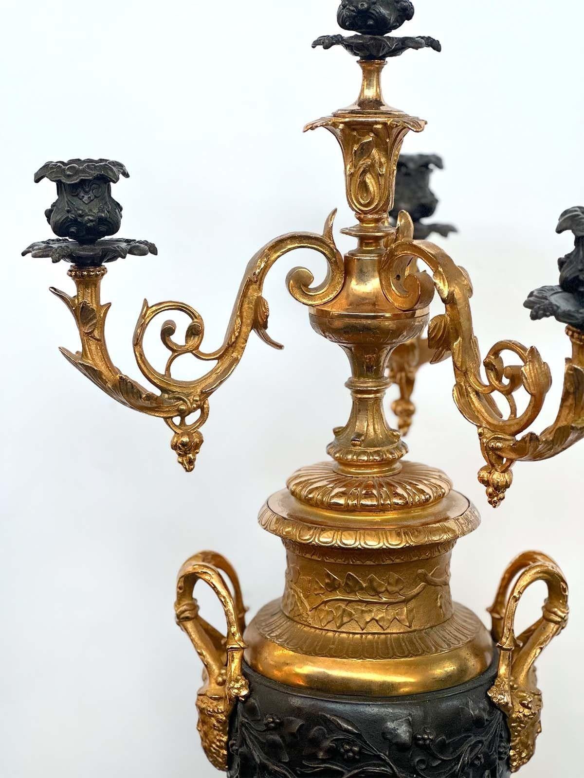 French Pair of Late 19th Century Napoleon III Gilt & Patinated Bronze Candelabras For Sale