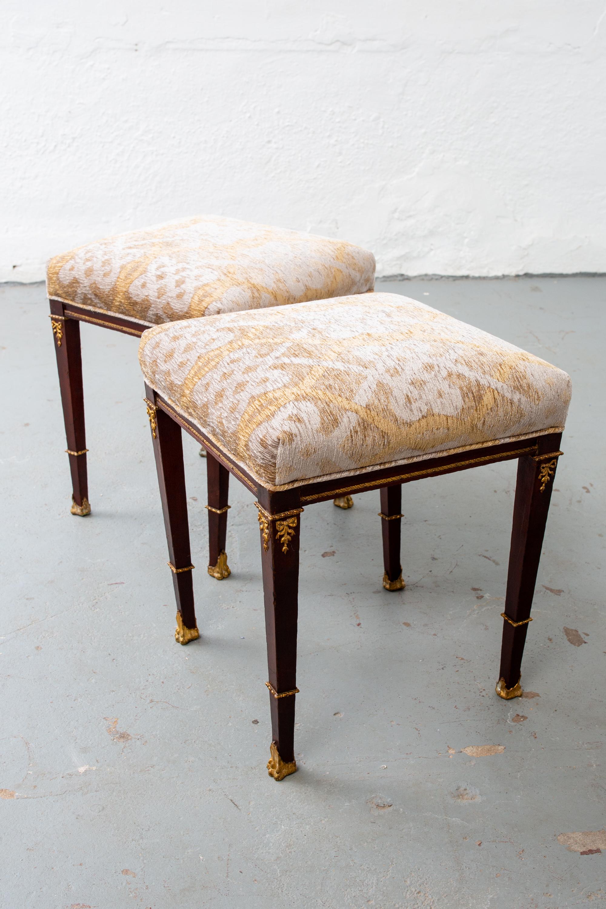 Wood Small Pair of Late 19th Century Neoclassical Style Footstools
