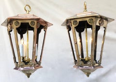 Pair of Late 19th Century New York Copper and Brass Gas Lanterns