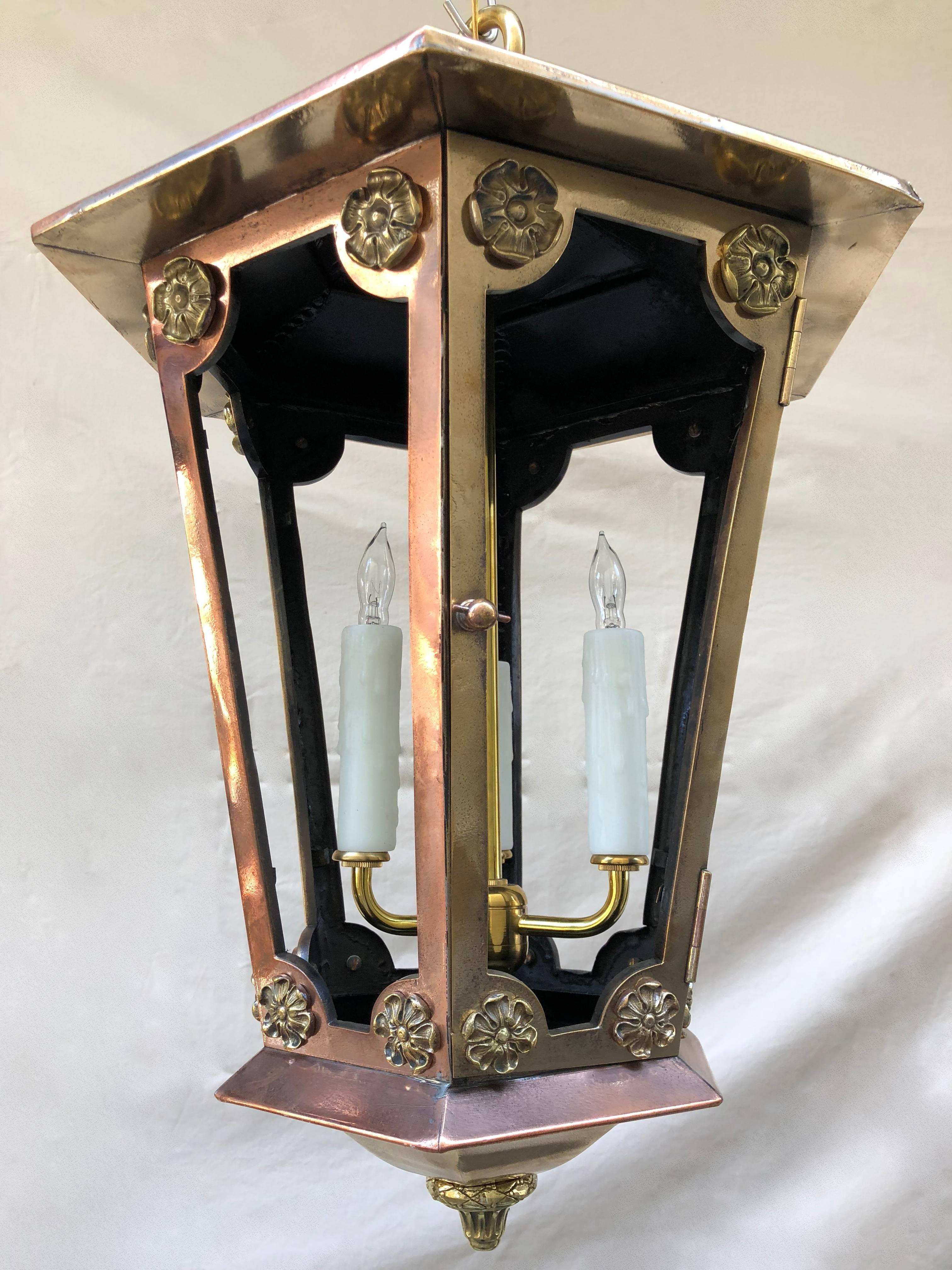 American Pair of Late 19th Century New York Copper and Brass Gas Lanterns