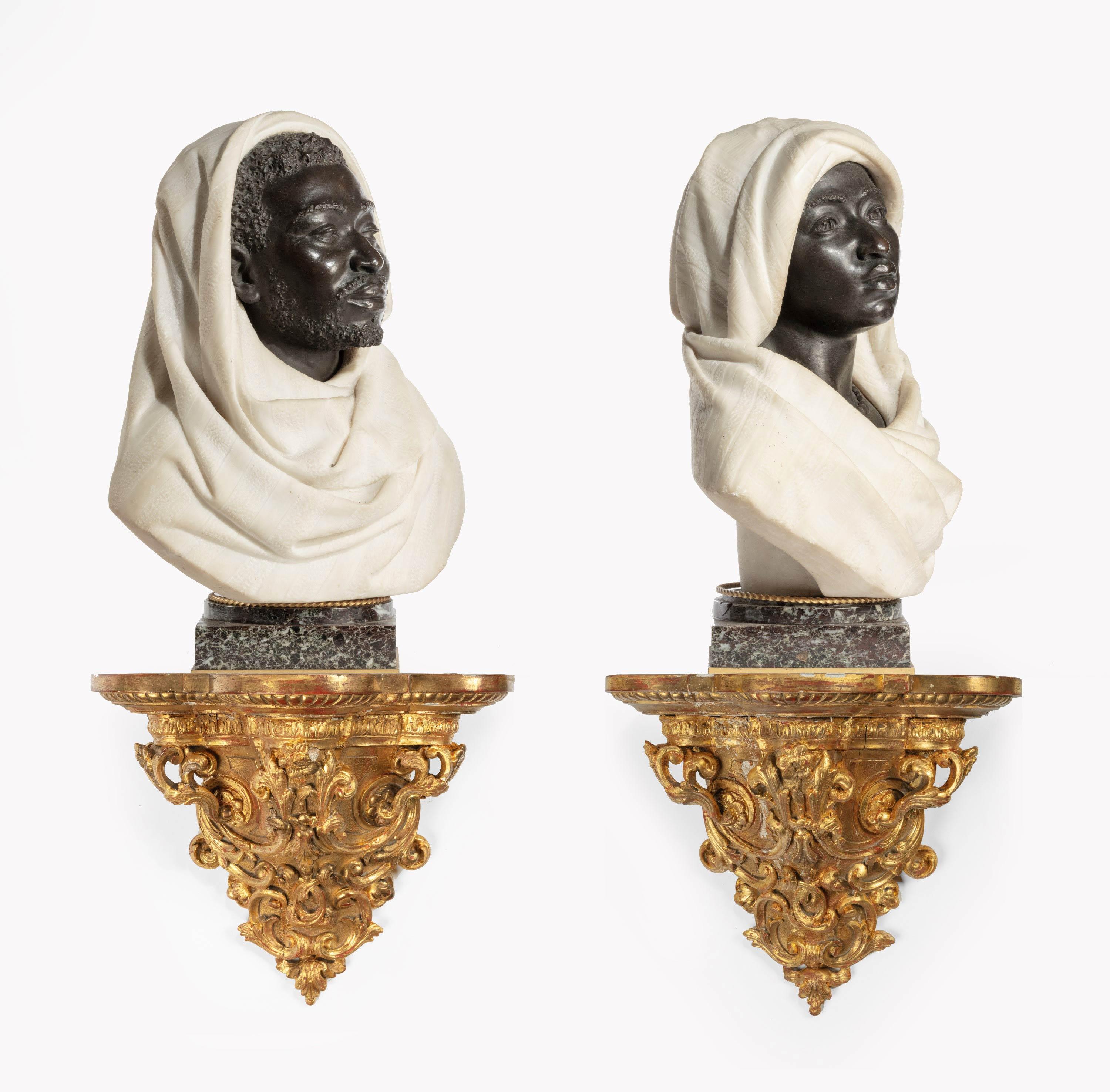 Marble Pair of Late 19th Century Nubian Figures by Caccia and Dasson For Sale