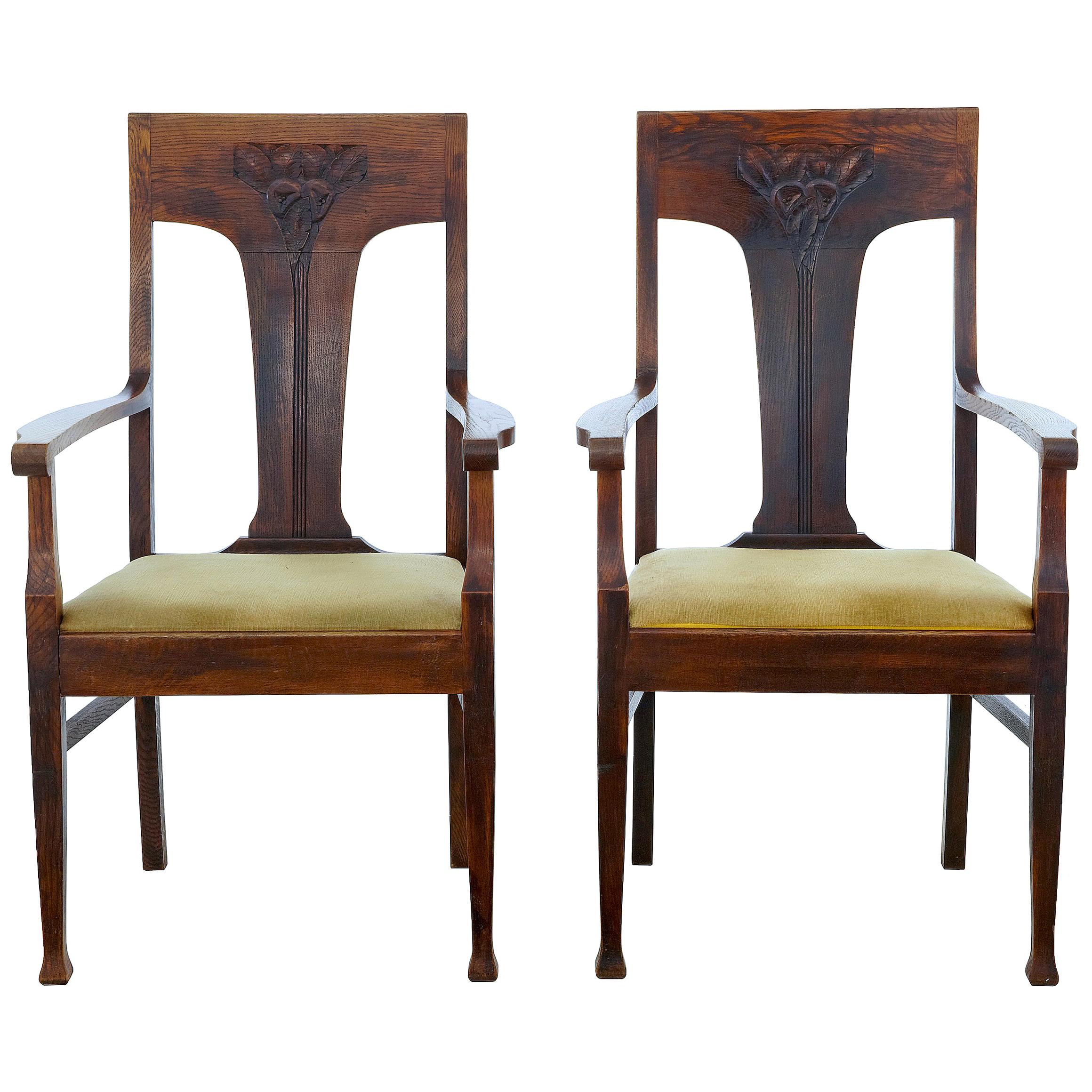 Pair of Late 19th Century Oak Arts & Crafts Armchairs