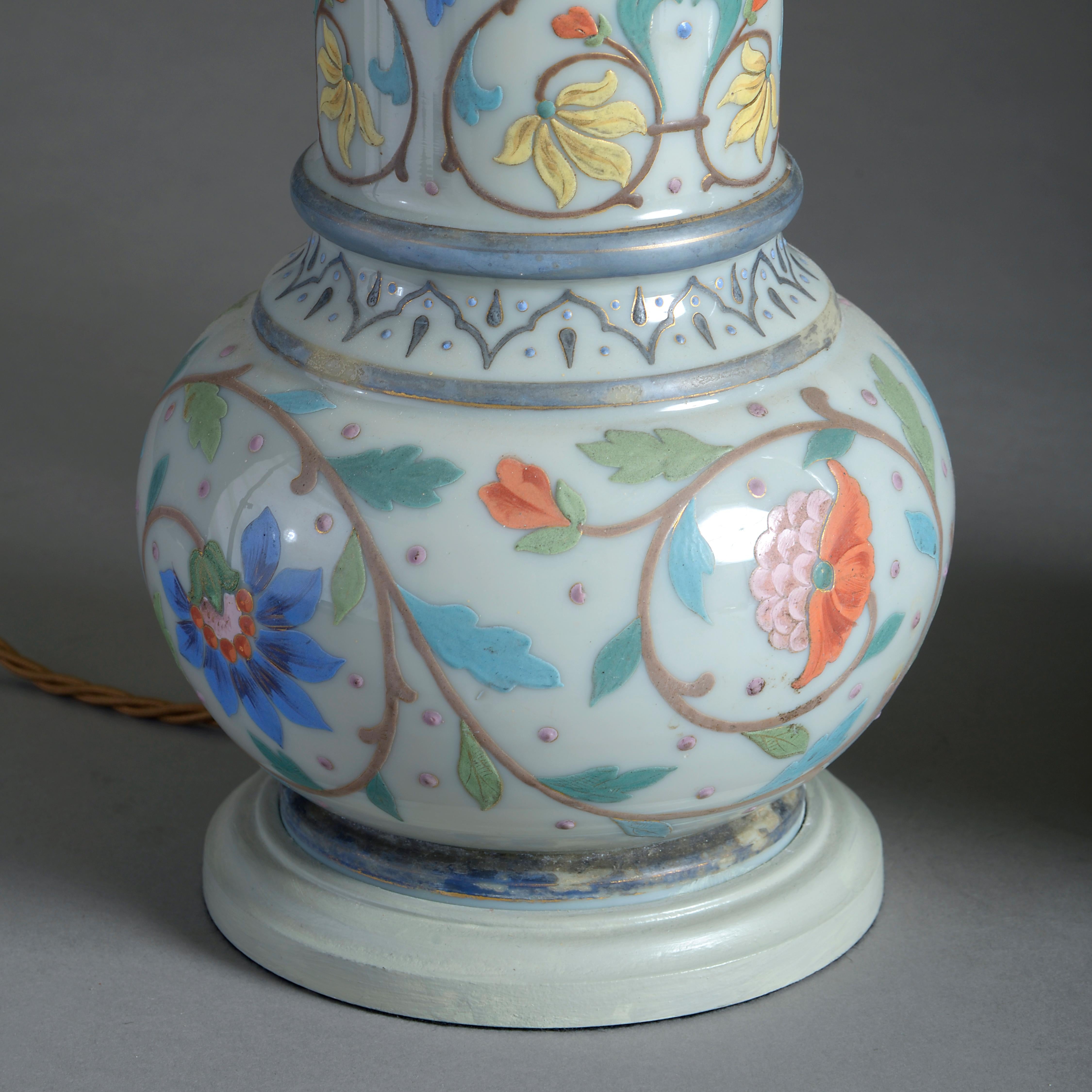 Aesthetic Movement Pair of Late 19th Century Opaline Vase Lamps