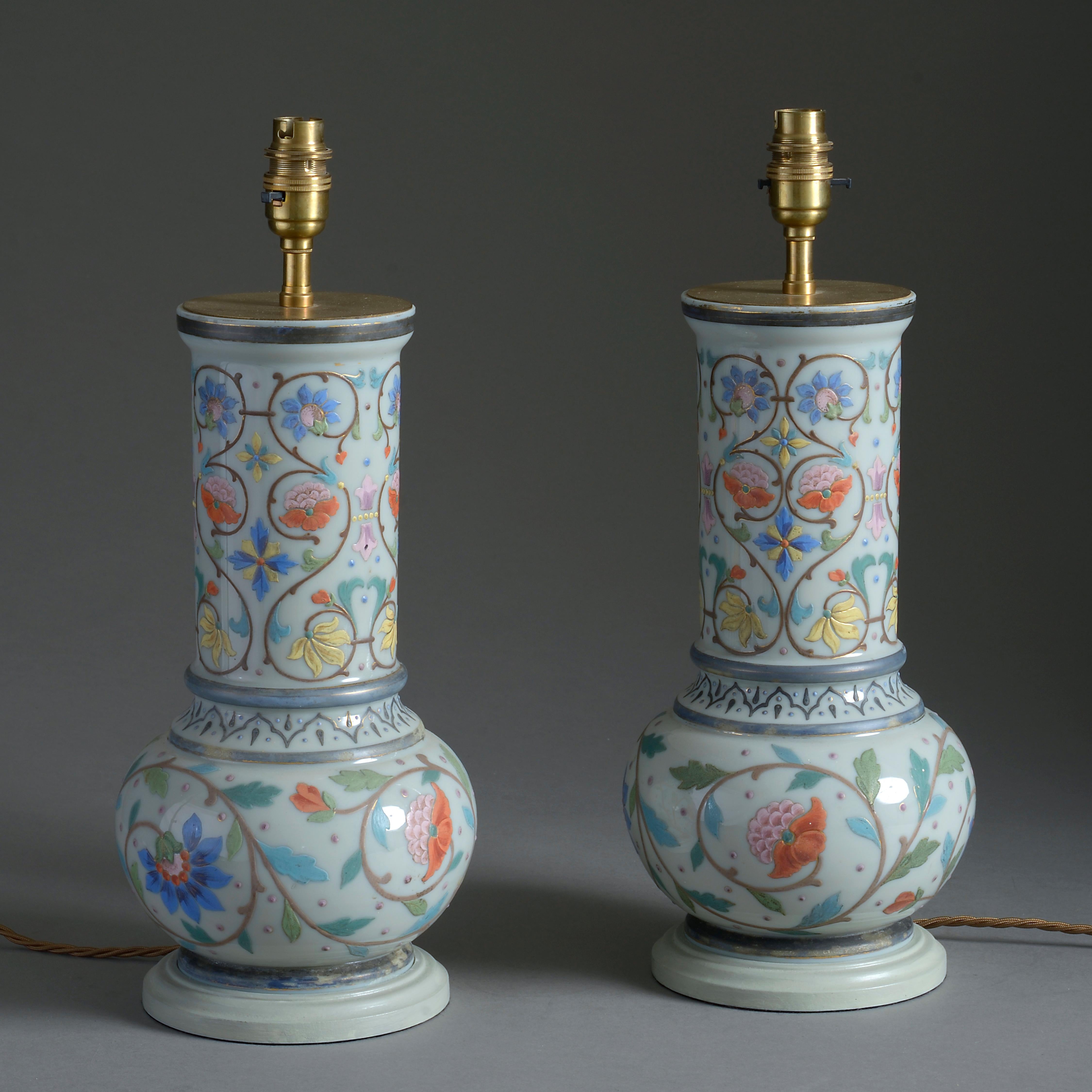 French Pair of Late 19th Century Opaline Vase Lamps