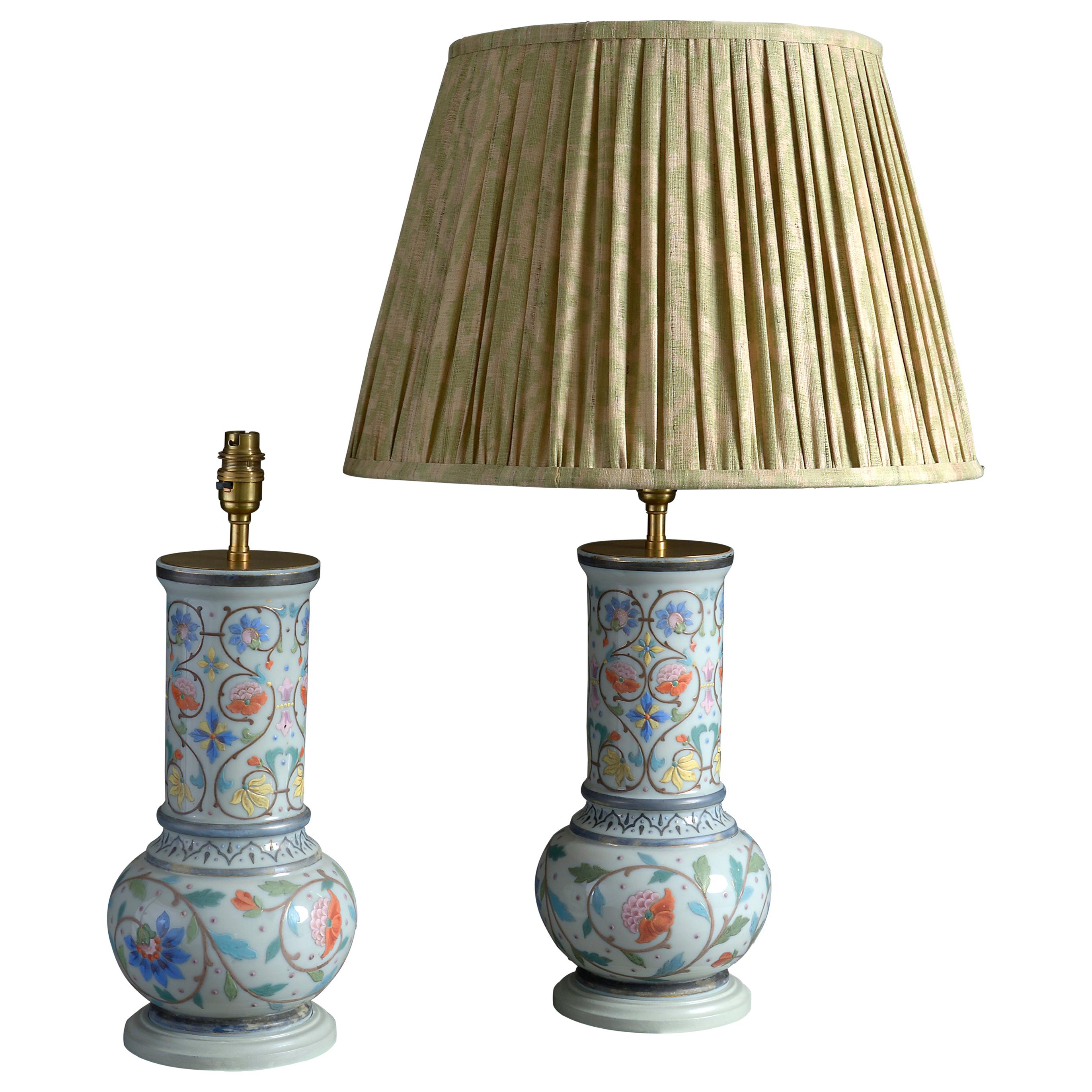 Pair of Late 19th Century Opaline Vase Lamps