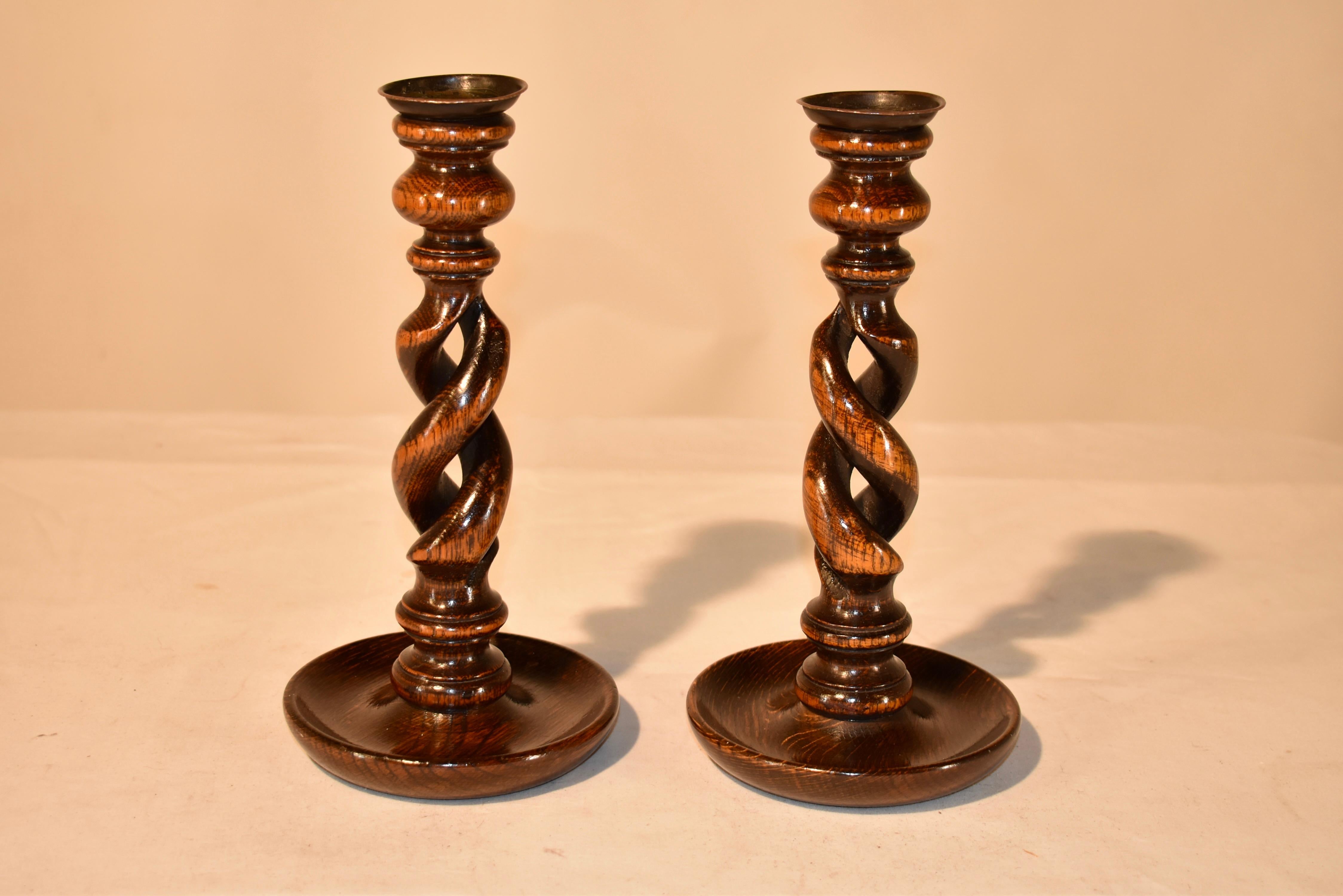 Oak Pair of Late 19th Century Open Barley Twist Sticks