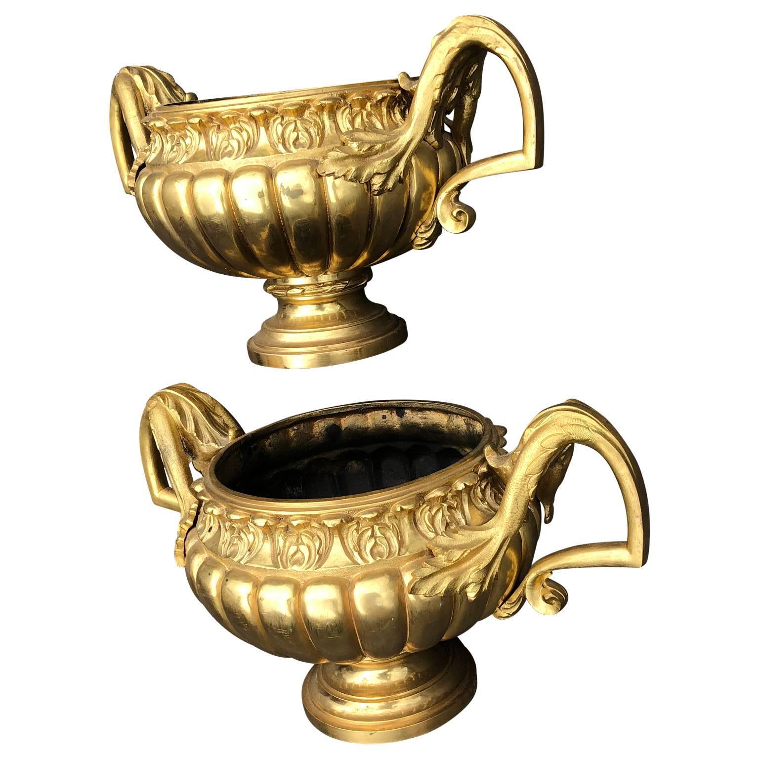 Pair of Late 19th Century Ormolu Gilt Urns or Planters 4