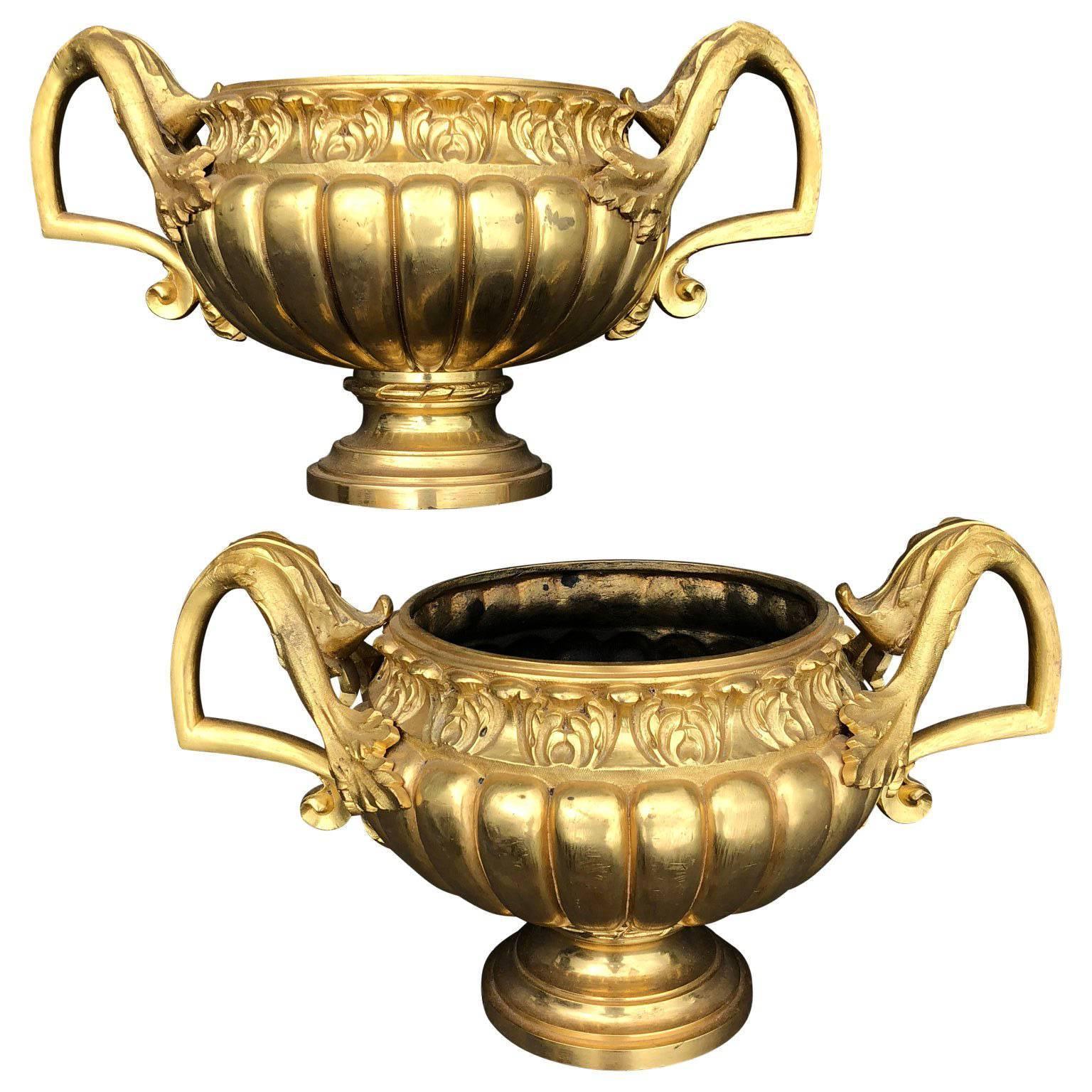 Pair of Late 19th Century Ormolu Gilt Urns or Planters