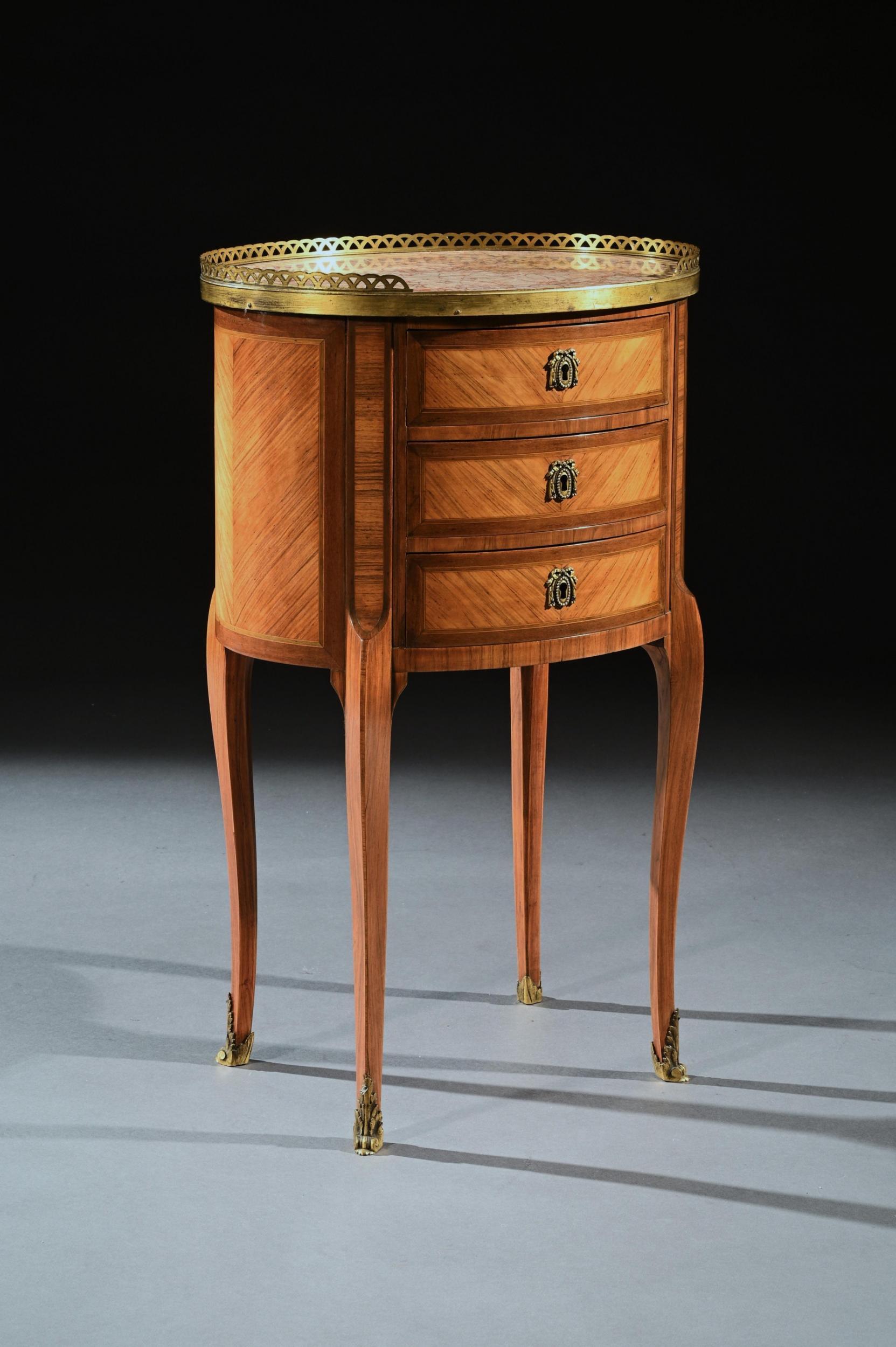 French Pair of Late 19th Century Oval Kingwood and Marble Bed Side Tables, by P Chorier