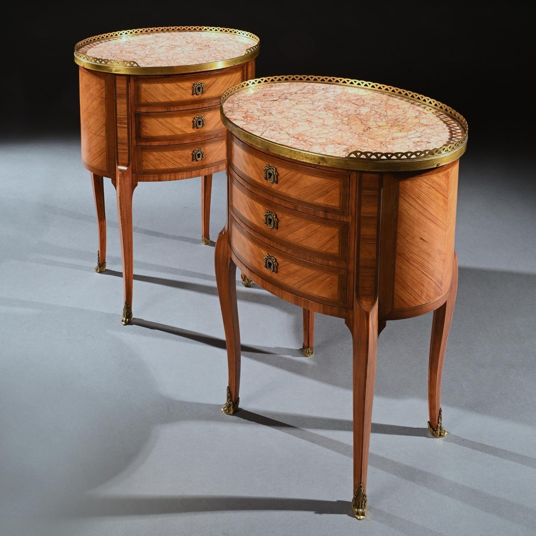 Pair of Late 19th Century Oval Kingwood and Marble Bed Side Tables, by P Chorier 1
