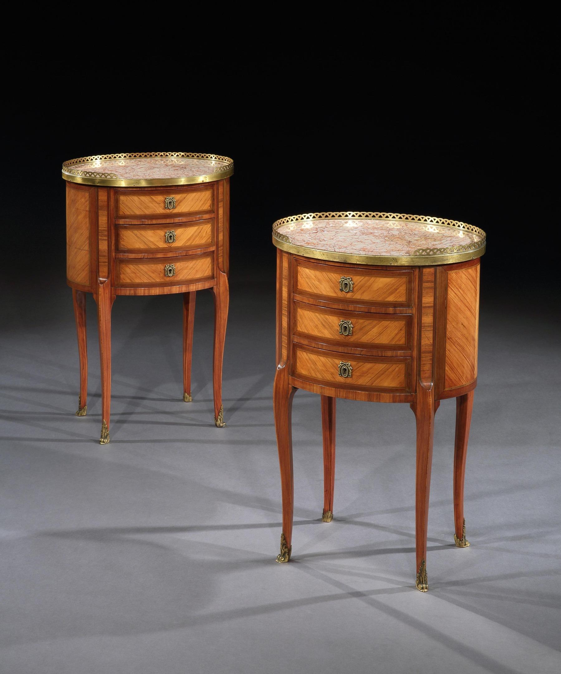 Pair of Late 19th Century Oval Kingwood and Marble Bed Side Tables, by P Chorier 3