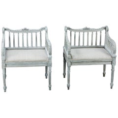 Pair of Late 19th Century Painted French Hall Chairs