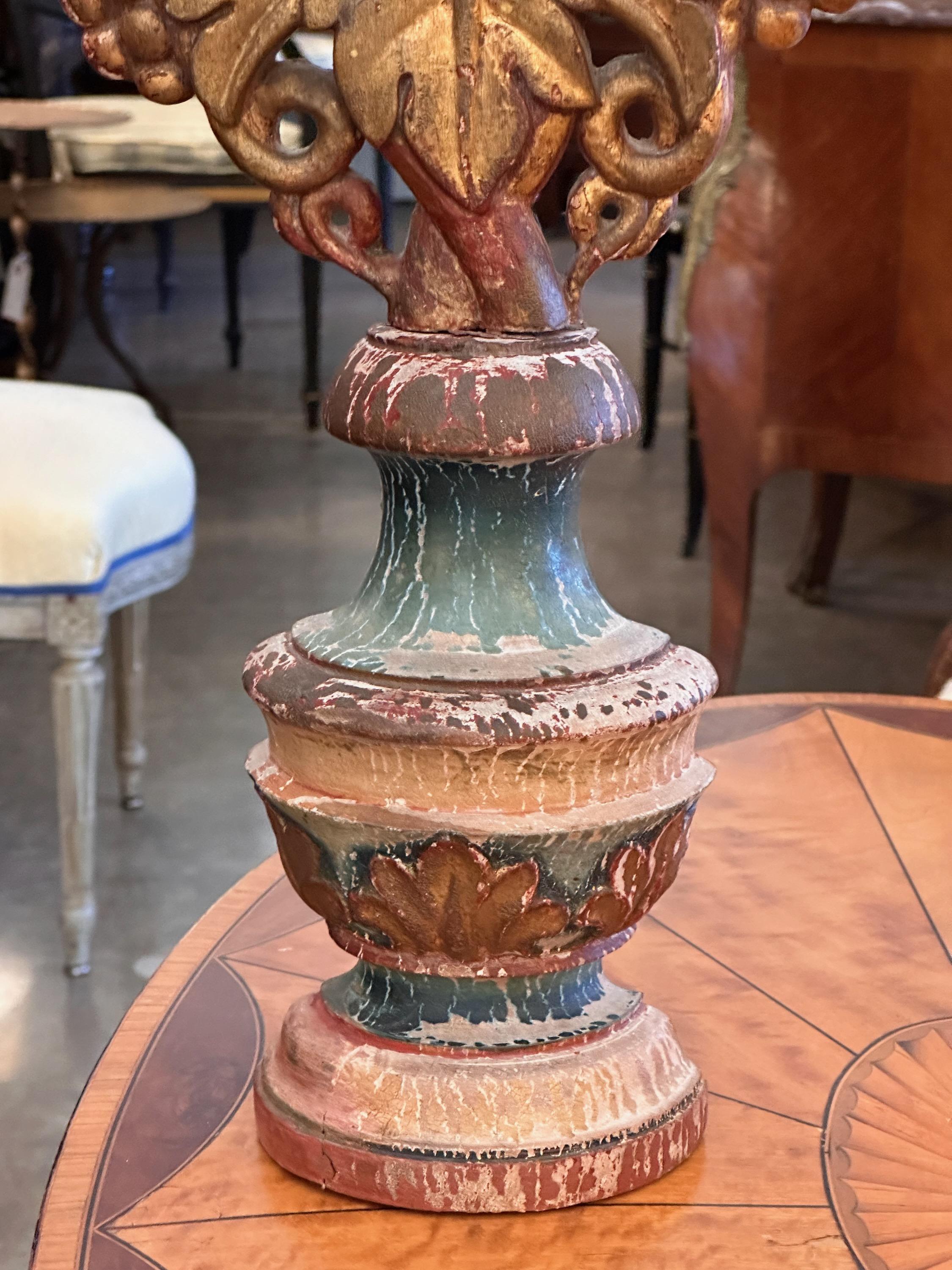 Italian Pair of Late 19th Century Polychrome Urns With Fruit For Sale