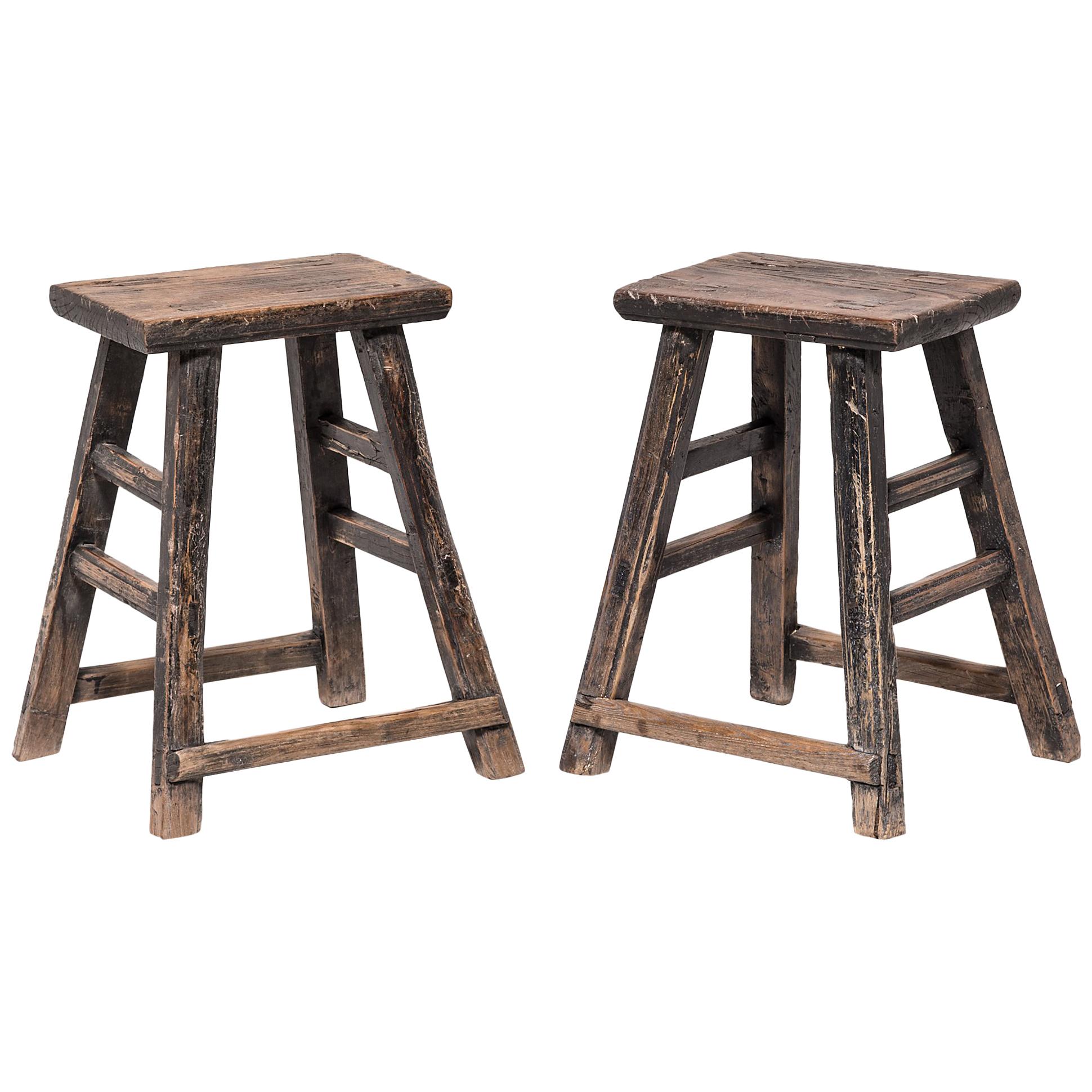 Pair of Late 19th Century Provincial Chinese Tapered Stools