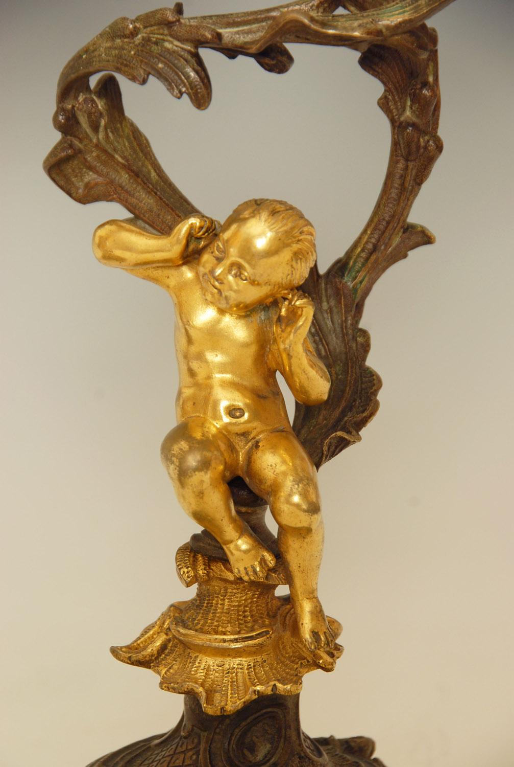French Pair of Late 19th Century Putti / Cherub Candelabra For Sale