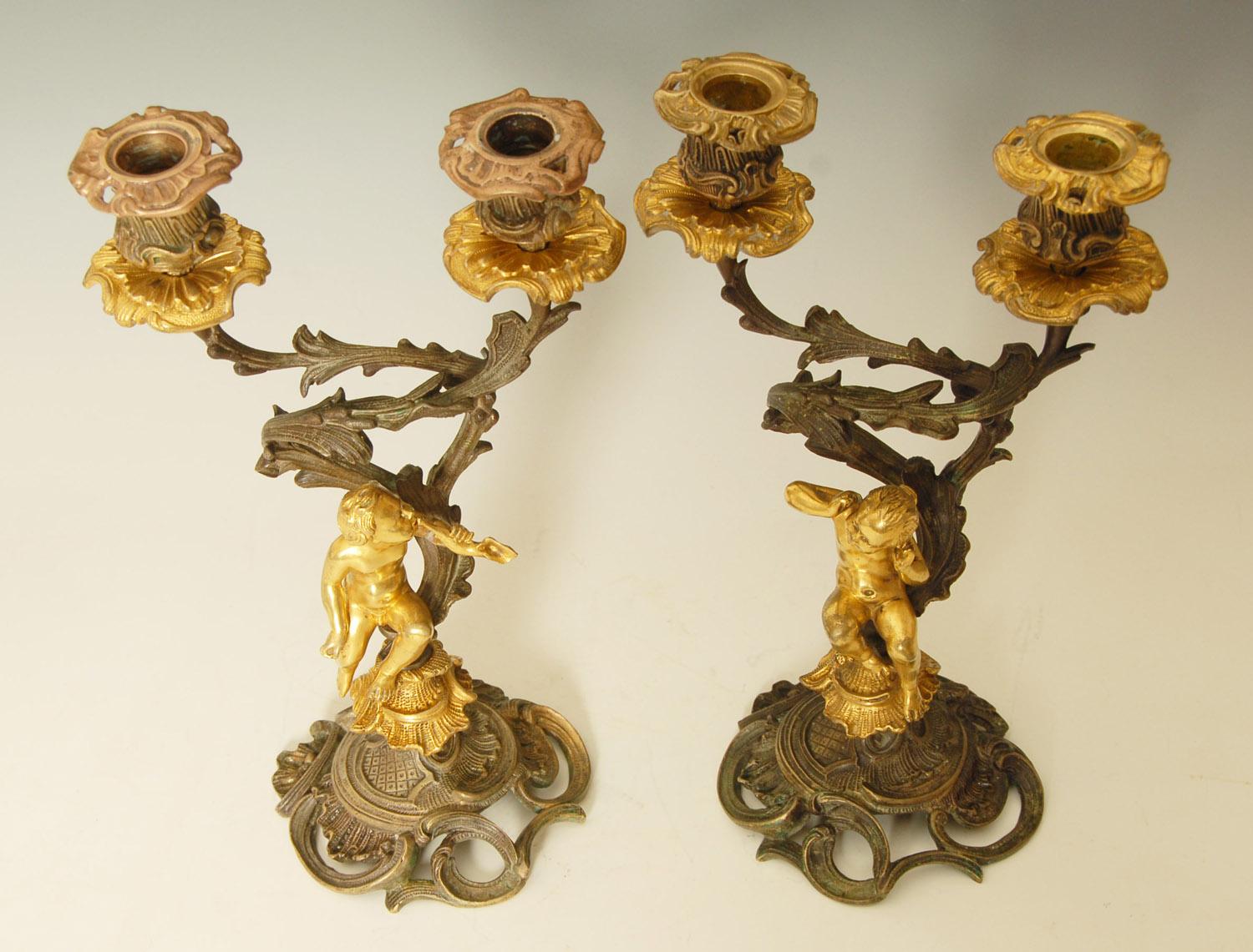 Bronze Pair of Late 19th Century Putti / Cherub Candelabra For Sale