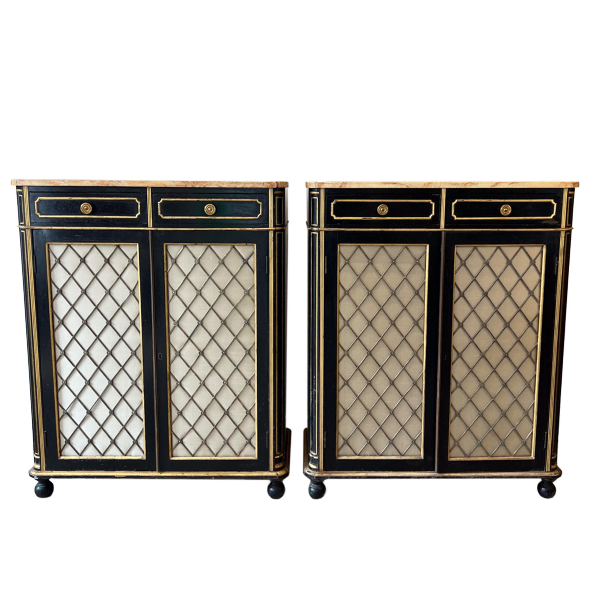 Ebonized Pair of Late 19th Century Regency Style Cabinets For Sale