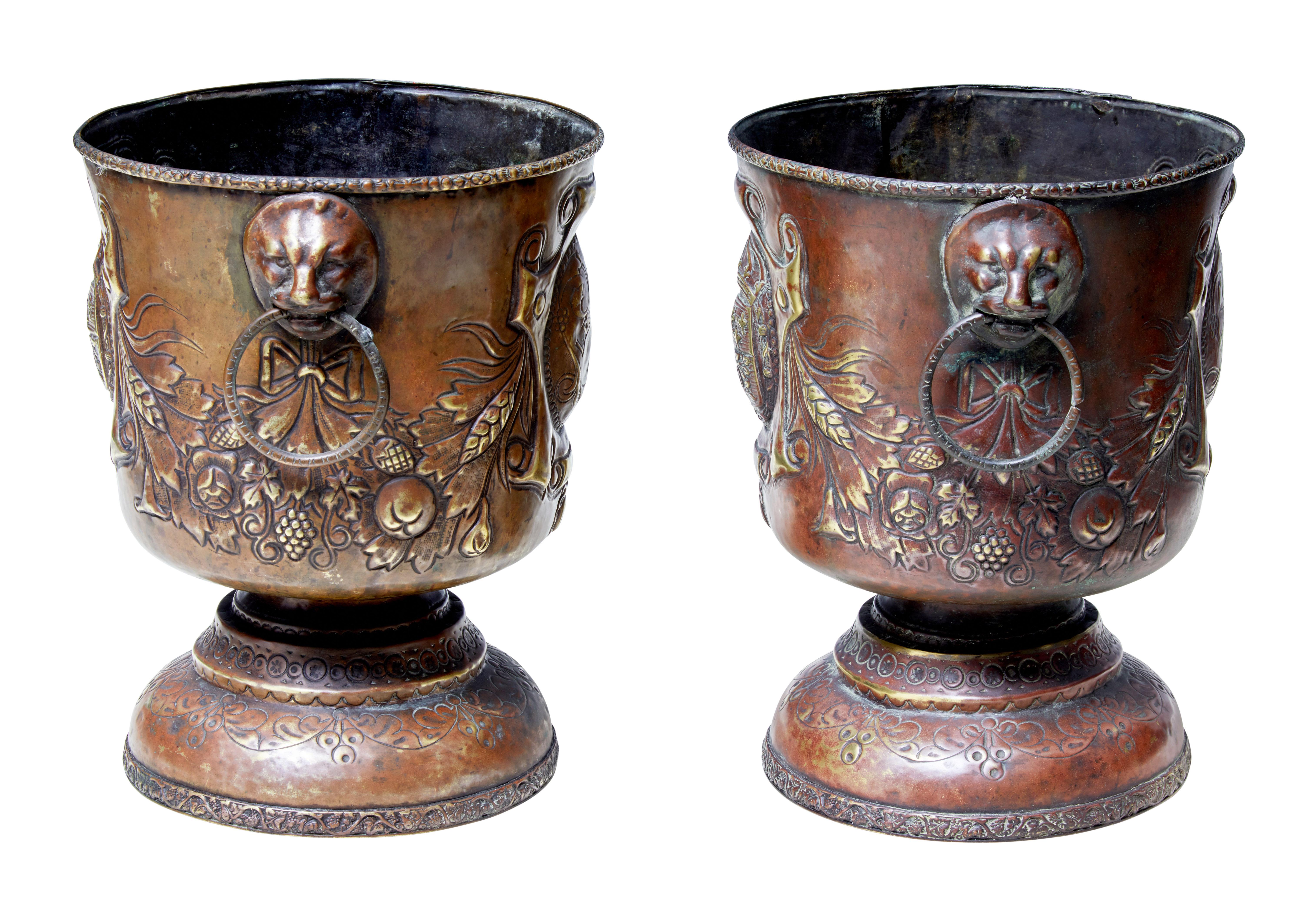 Rococo Revival Pair of Late 19th Century Repousse Copper Wine Coolers