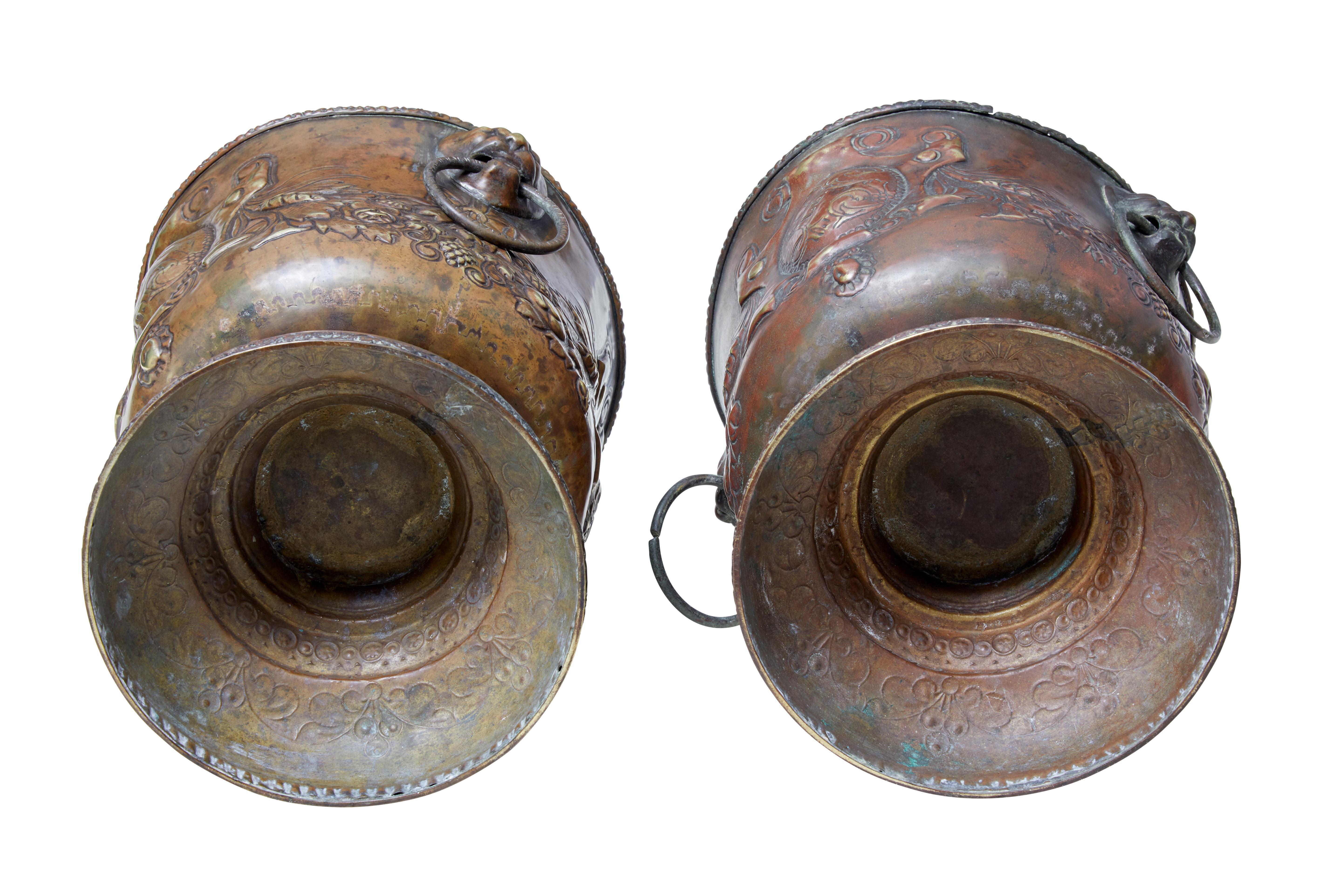 Repoussé Pair of Late 19th Century Repousse Copper Wine Coolers