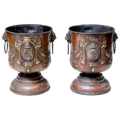 Antique Pair of Late 19th Century Repousse Copper Wine Coolers