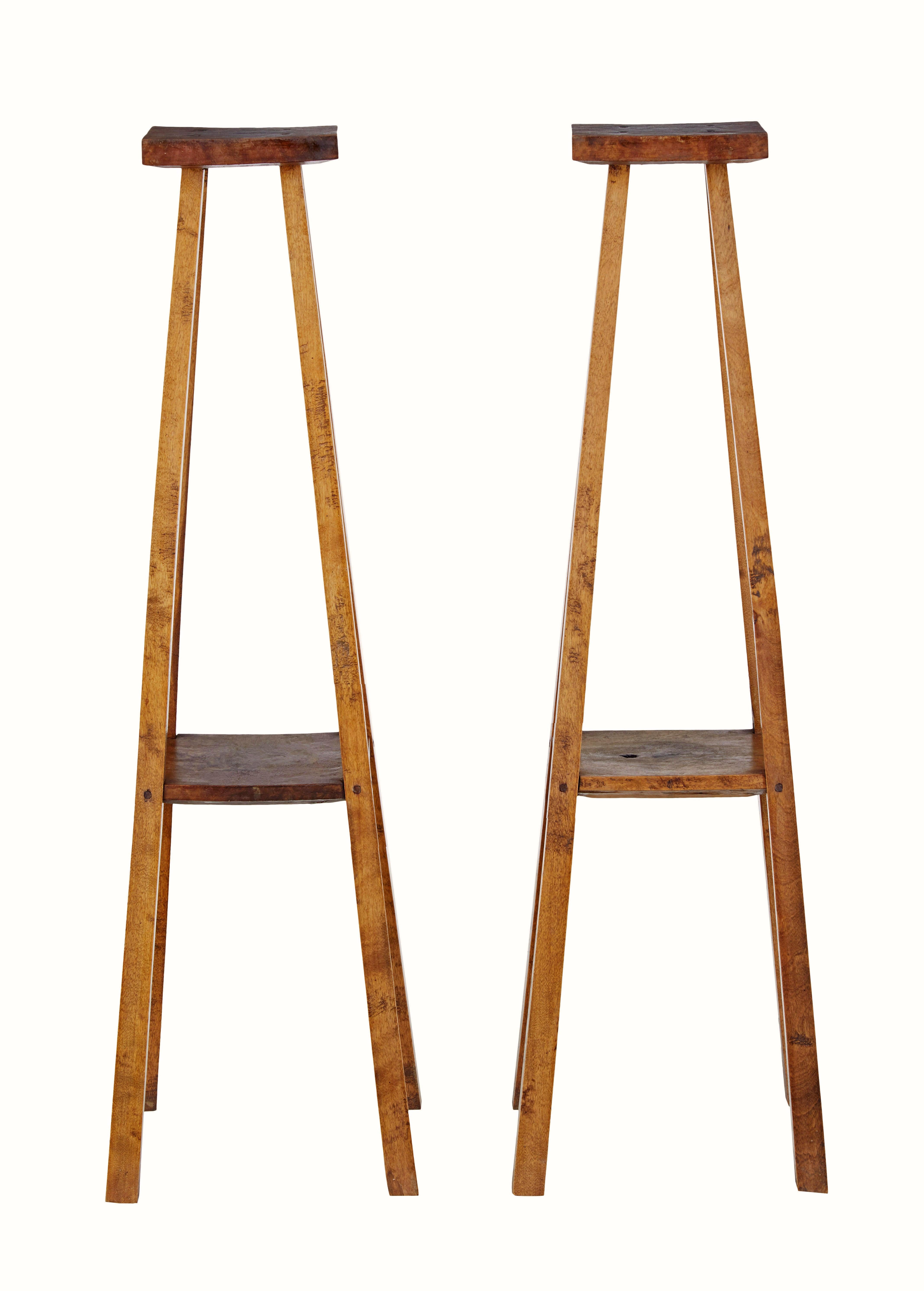 Pair of late 19th century rustic oak pedestal stands circa 1890.

Rustic made pair of scandinavian pedestals.  6.5