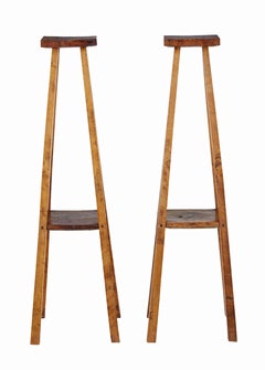 Pair of late 19th century rustic oak pedestal stands