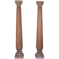 Antique Pair of Late 19th Century Satin Wood Columns