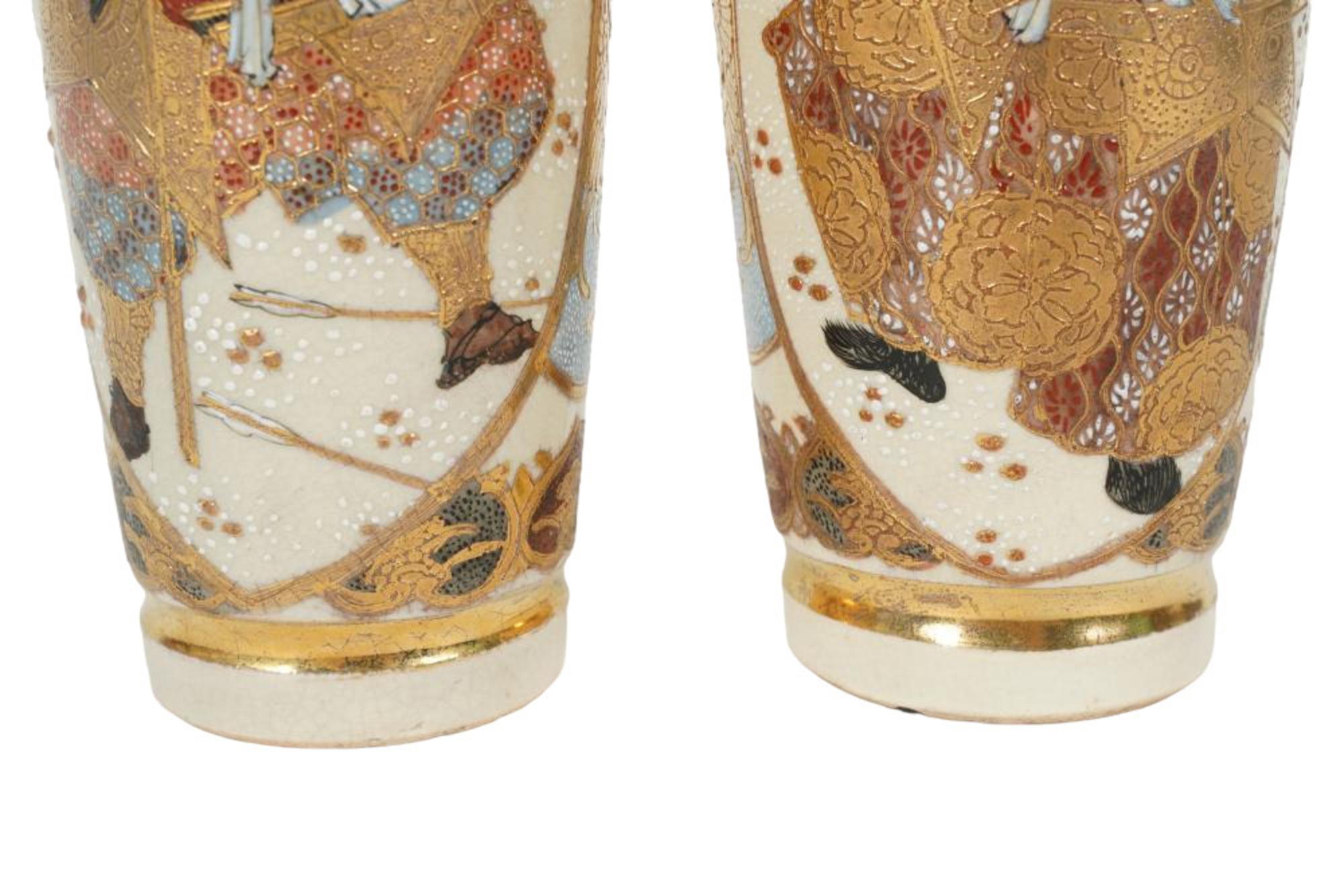 Japanese Pair of Late 19th Century Satsuma Vases Depicting Warriors, Marked For Sale