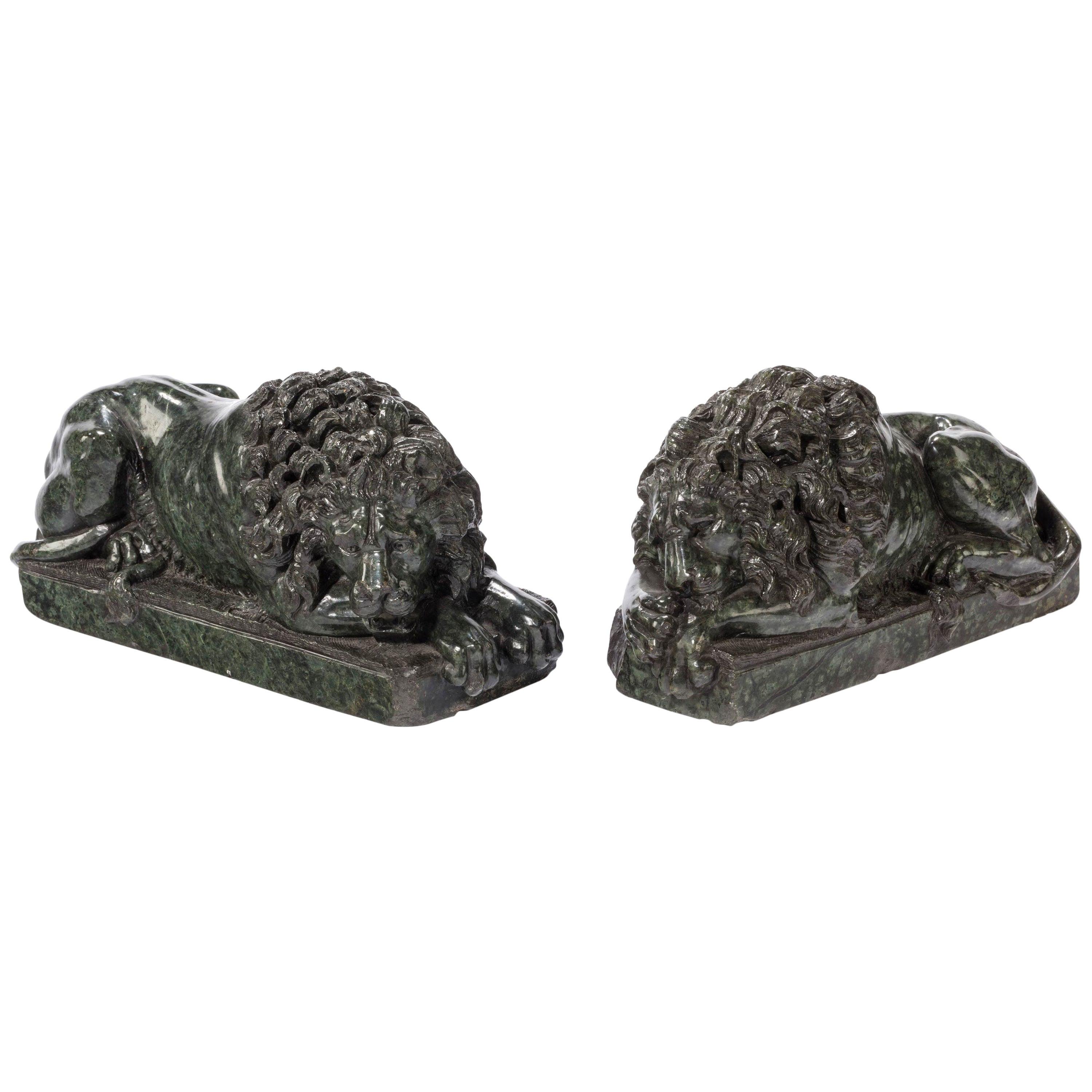Pair of Late 19th Century Serpentine Desk Lions