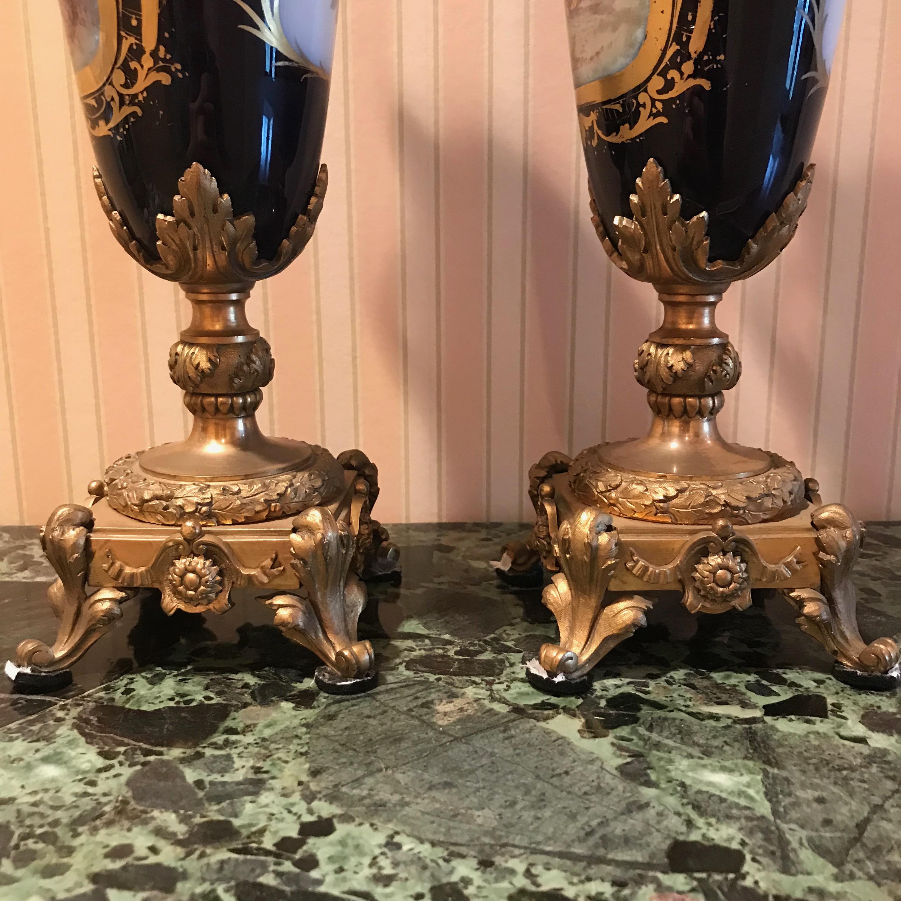Bronze Pair of Late 19th Century Sèvres Porcelain Lidded Garniture Vases For Sale