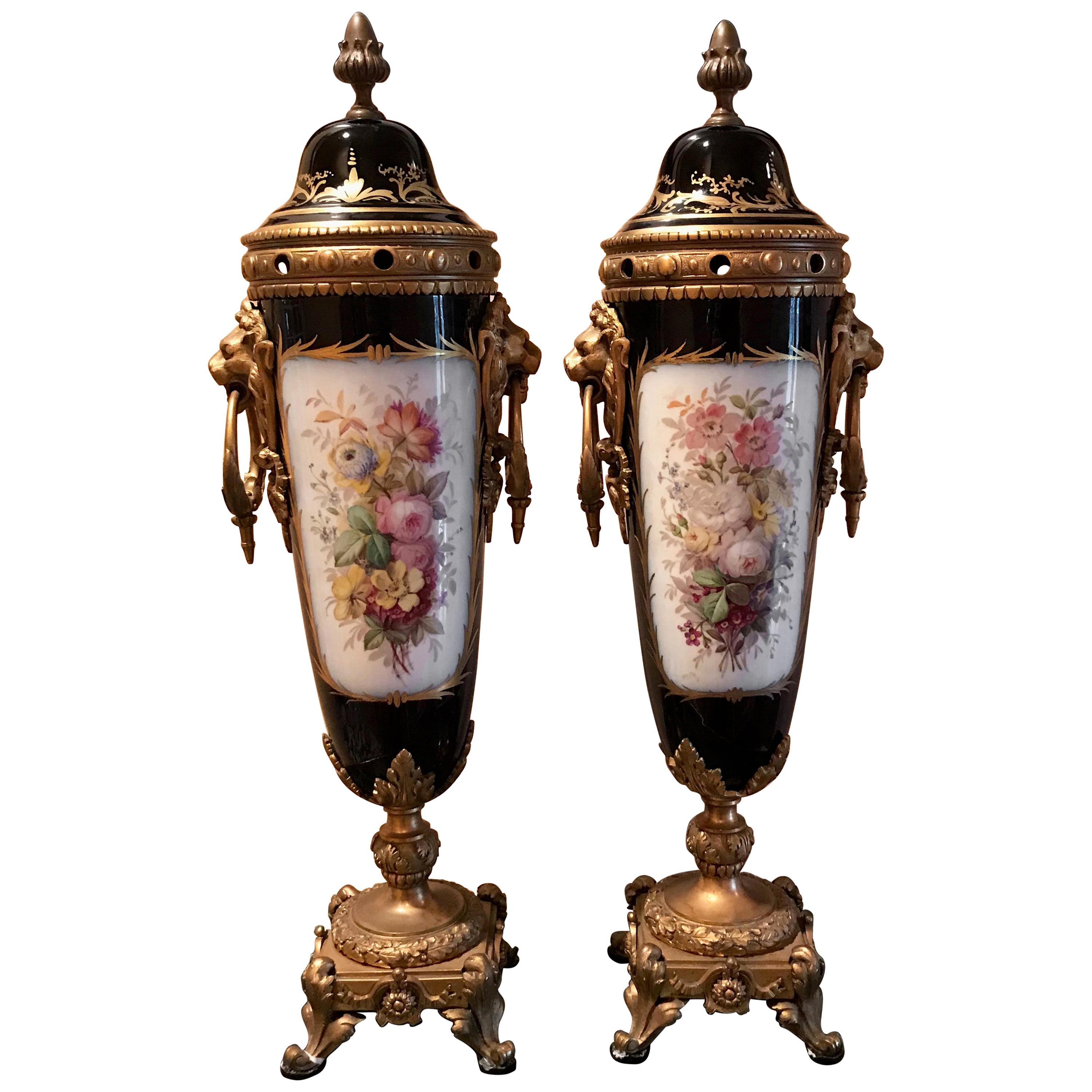 Pair of Late 19th Century Sèvres Porcelain Lidded Garniture Vases For Sale