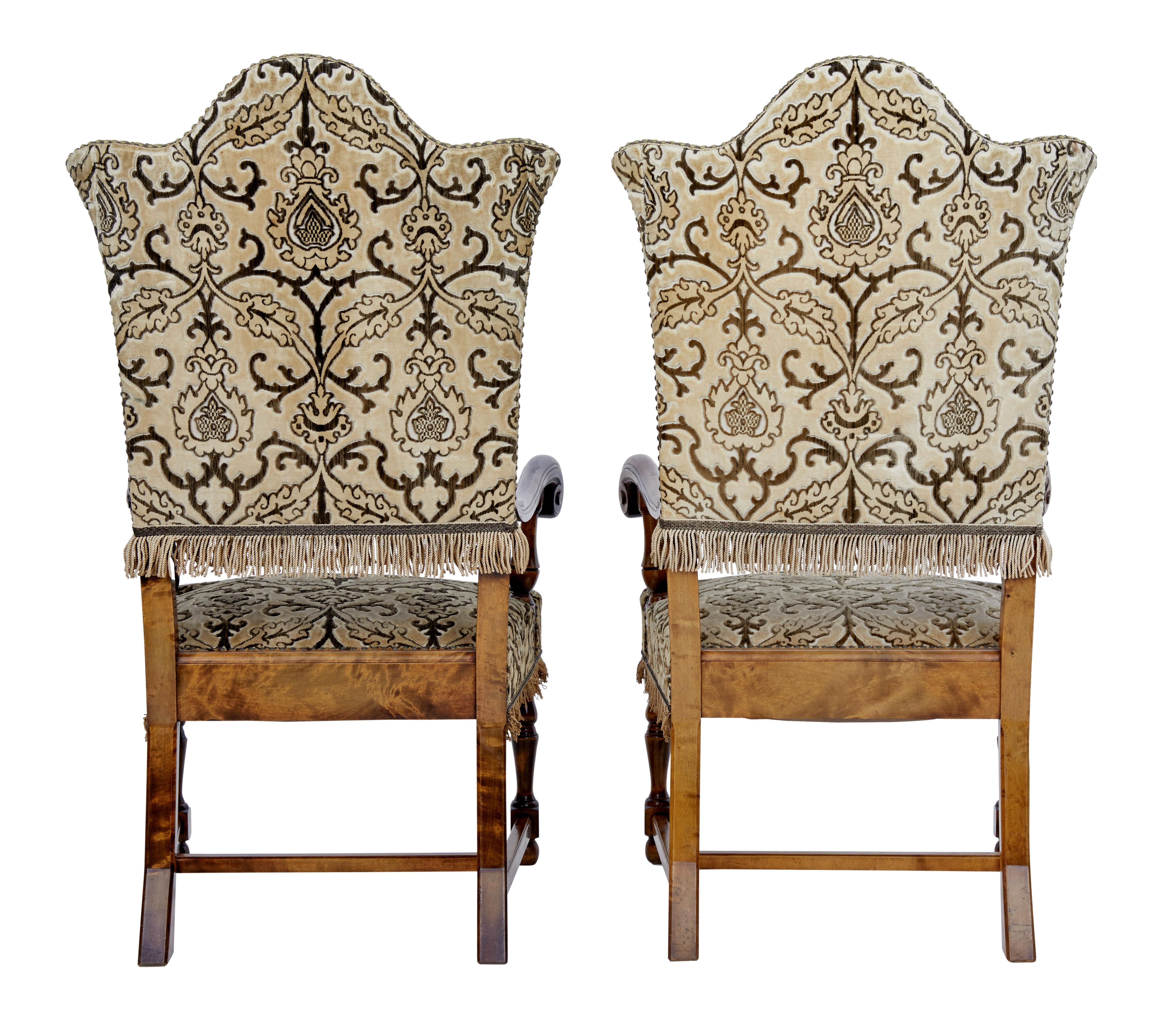Art Nouveau Pair of Late 19th Century Shaped Birch Armchairs