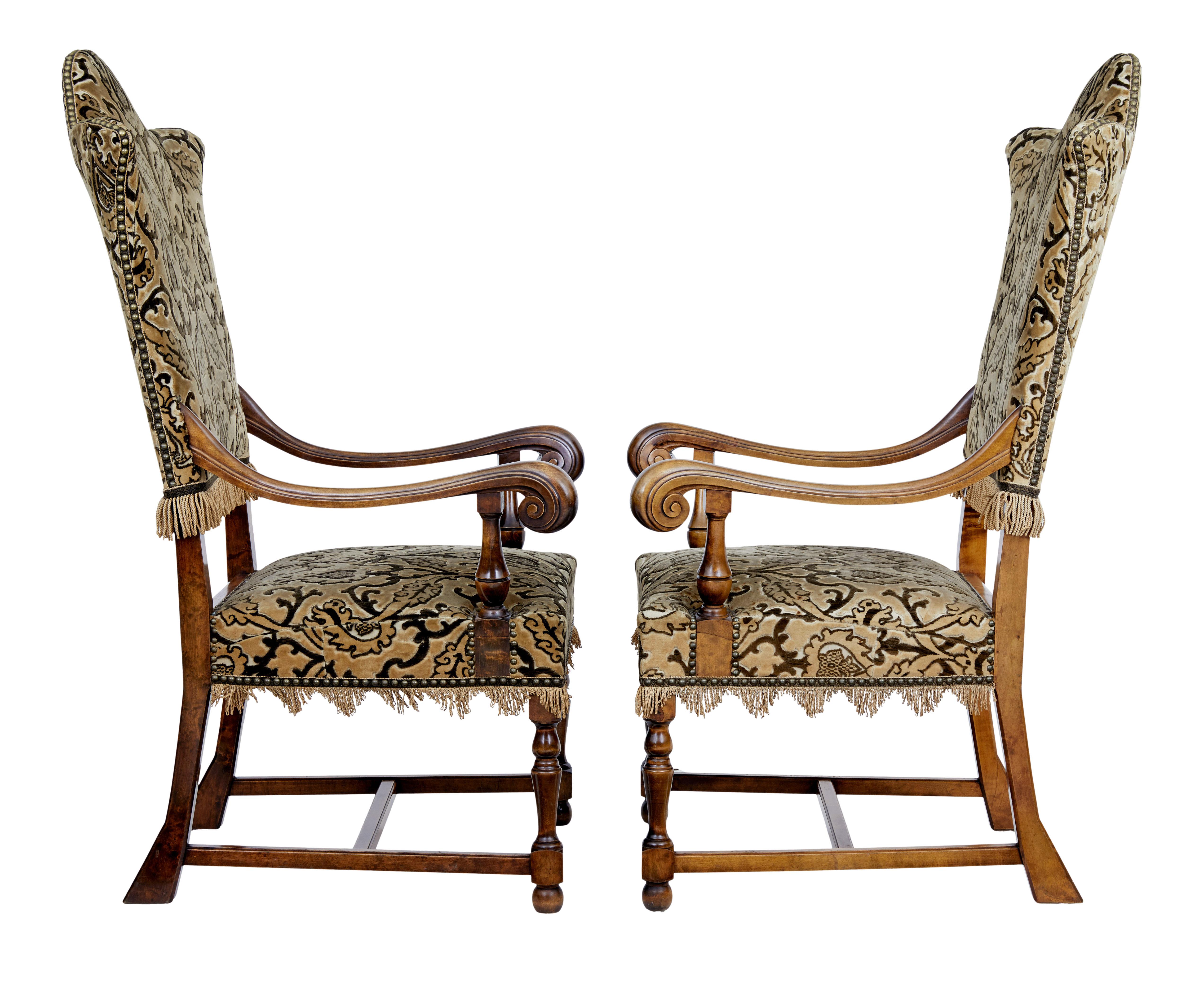 Swedish Pair of Late 19th Century Shaped Birch Armchairs