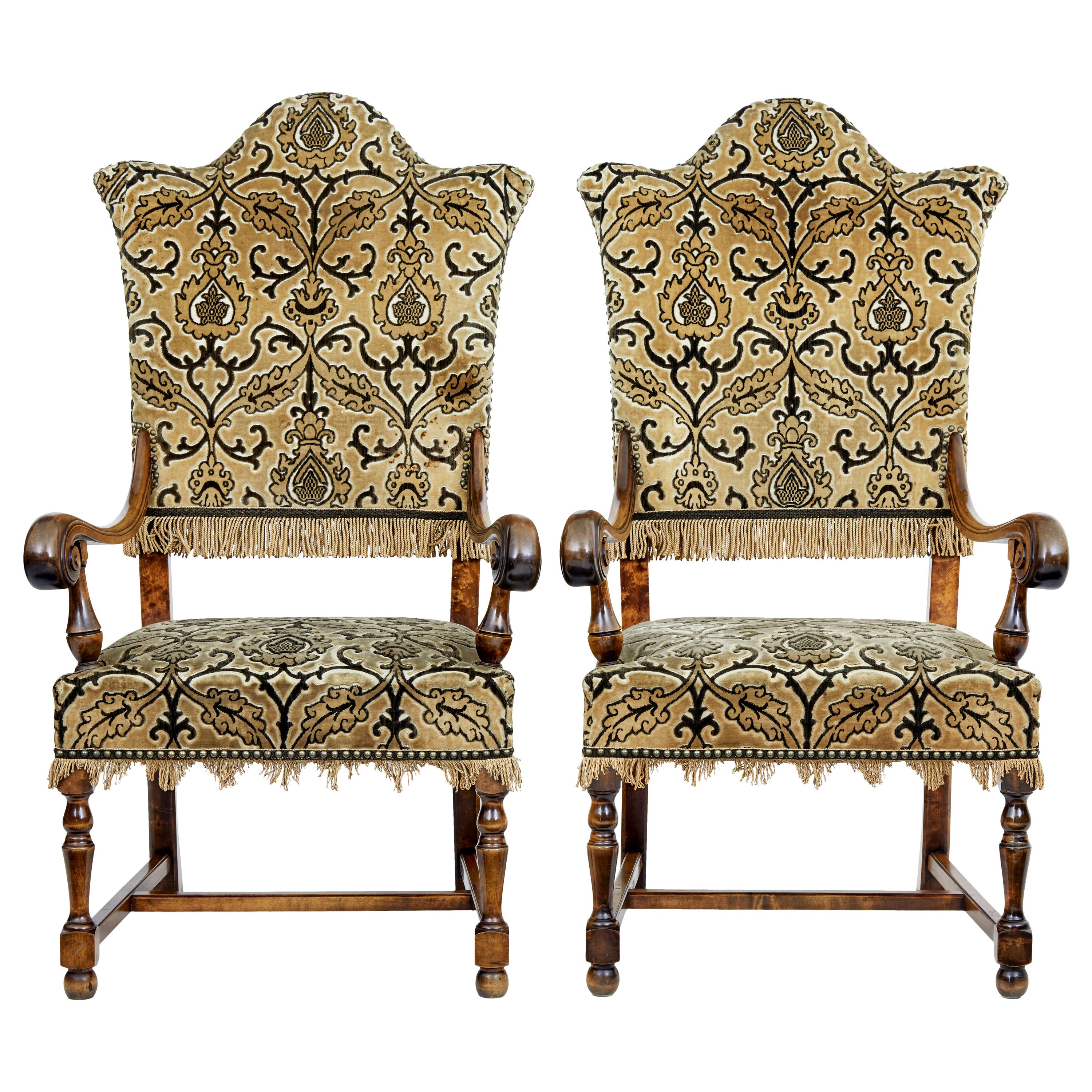 Pair of Late 19th Century Shaped Birch Armchairs