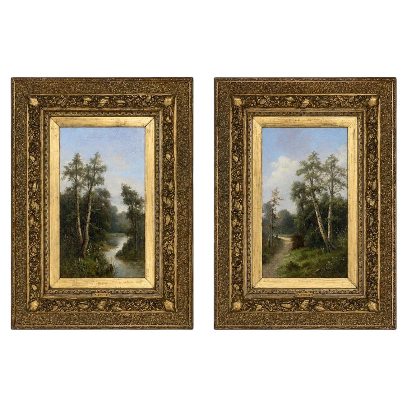 Pair of Late 19th Century Signed Ada Stone Landscape Paintings. United Kingdom.
