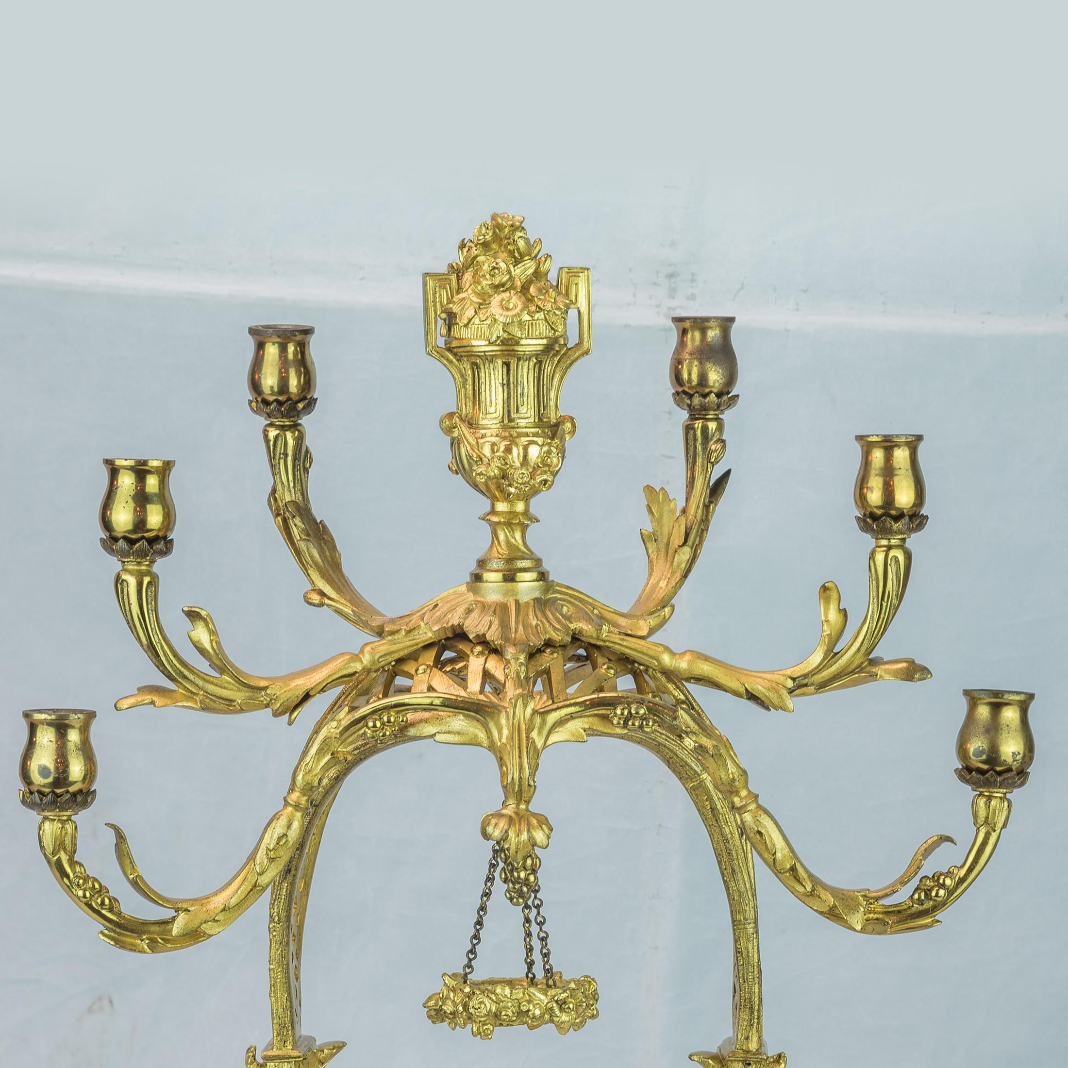 Pair of Late 19th Century Six-Light Gilt Bronze Figural Candelabras For Sale 1